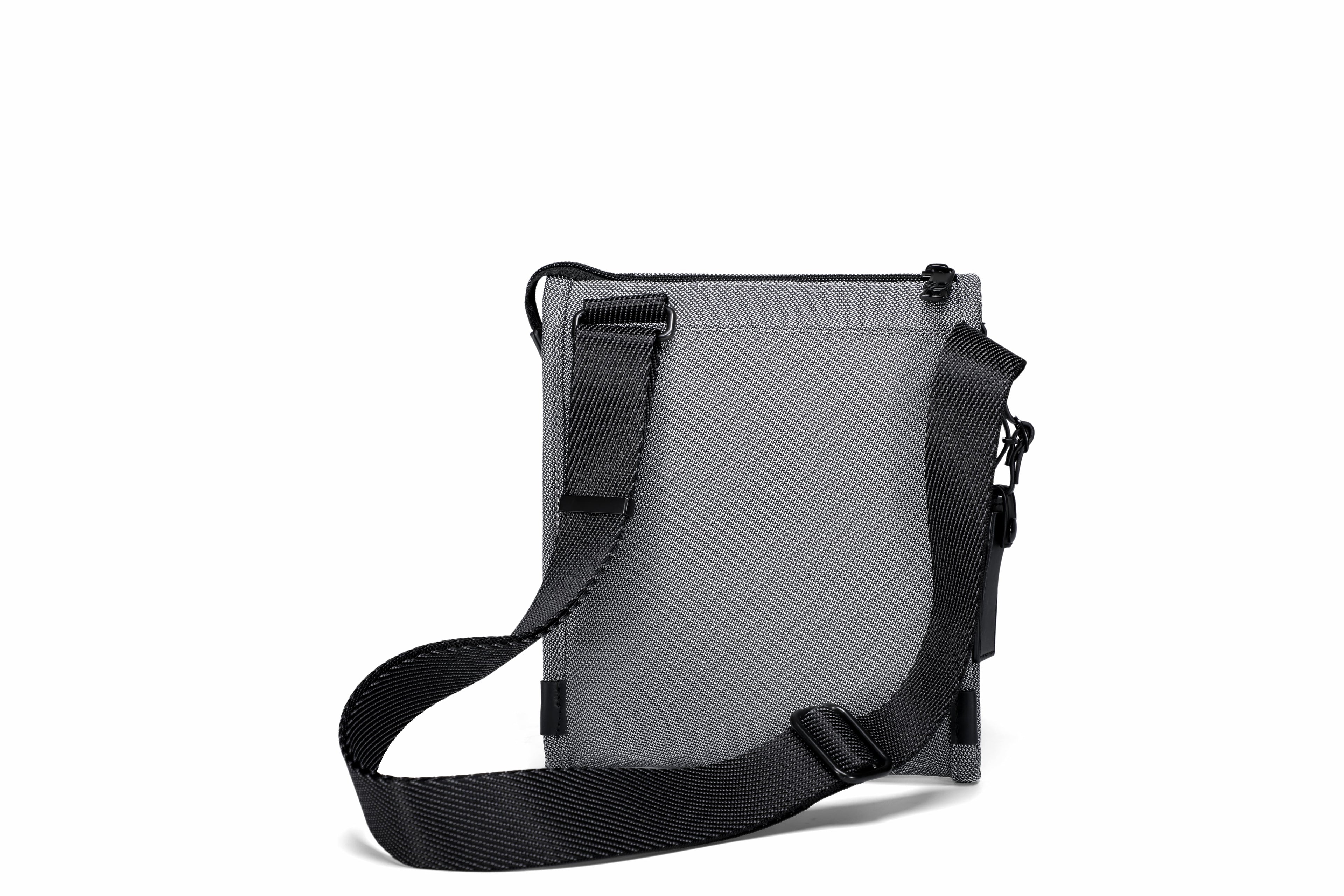 Q-SARTORIA Ballistic Nylon & Genuine Leather Crossbody Bag – Slim Minimalist Shoulder Bag for Travel & Everyday Carry