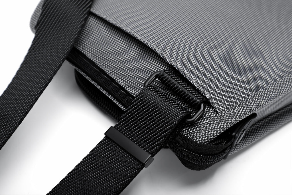Q-SARTORIA Ballistic Nylon & Genuine Leather Crossbody Bag – Slim Minimalist Shoulder Bag for Travel & Everyday Carry