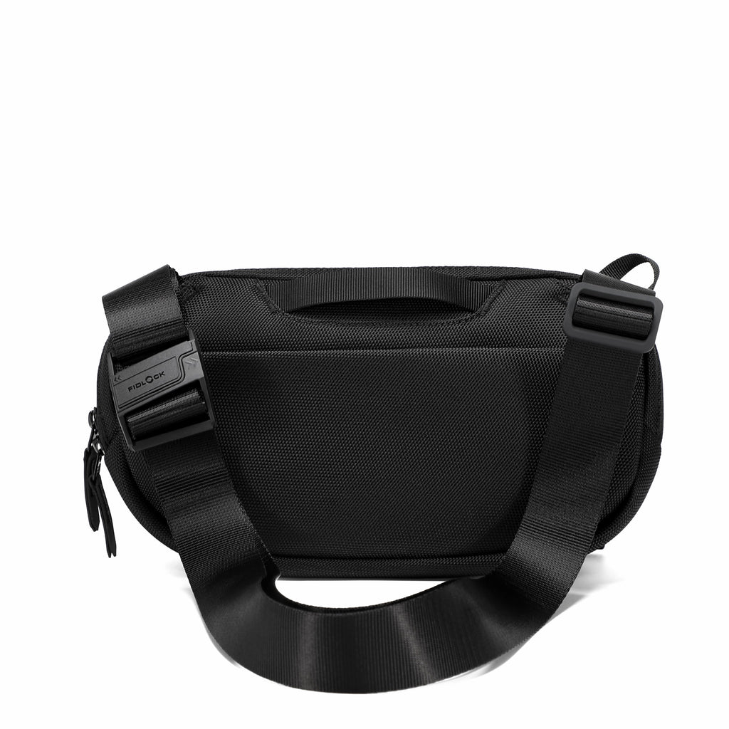 Black shoulder bag on a white background