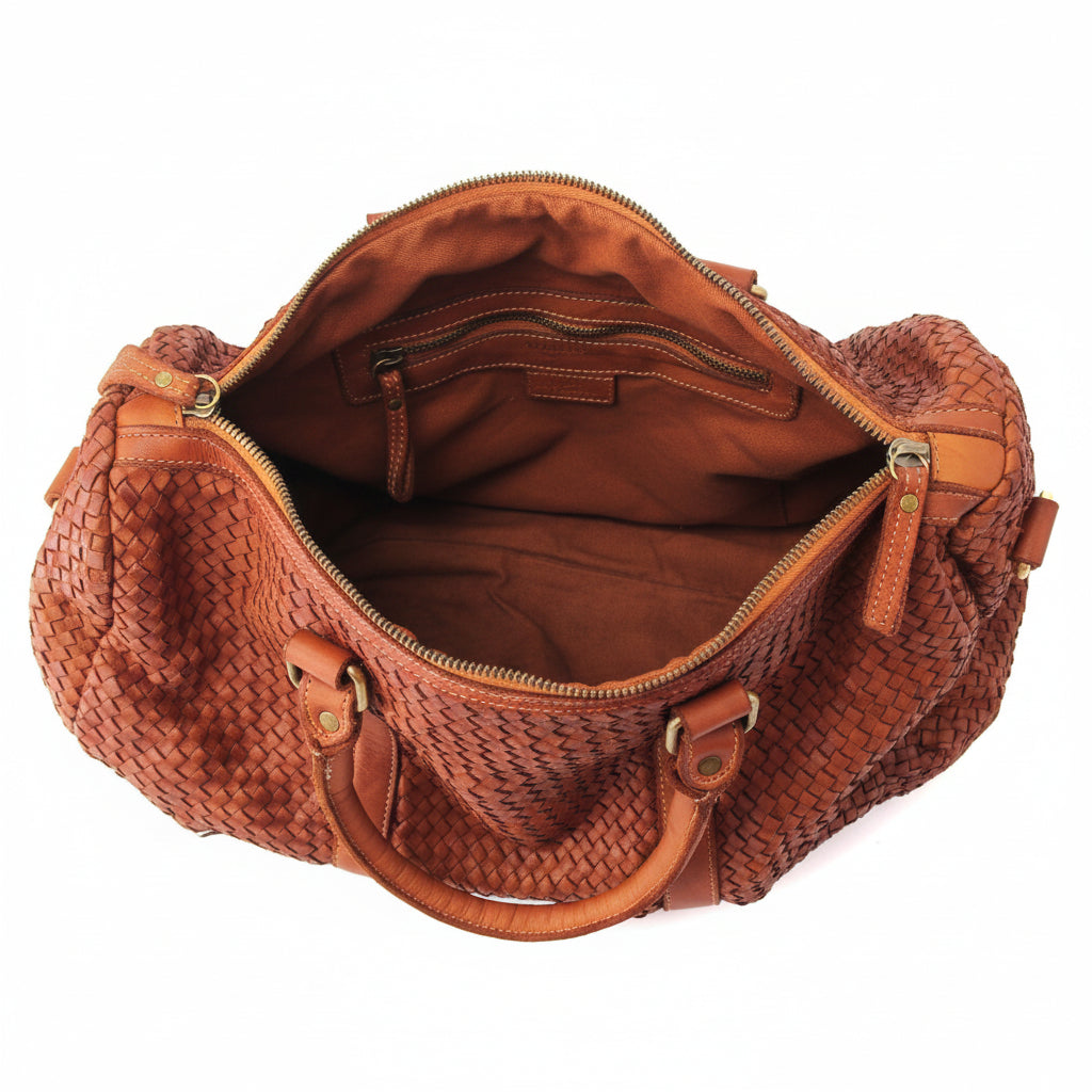 Q-SERENA Soft Woven Calfskin Holdall – Medium Weave, Full-Grain Italian Leather
