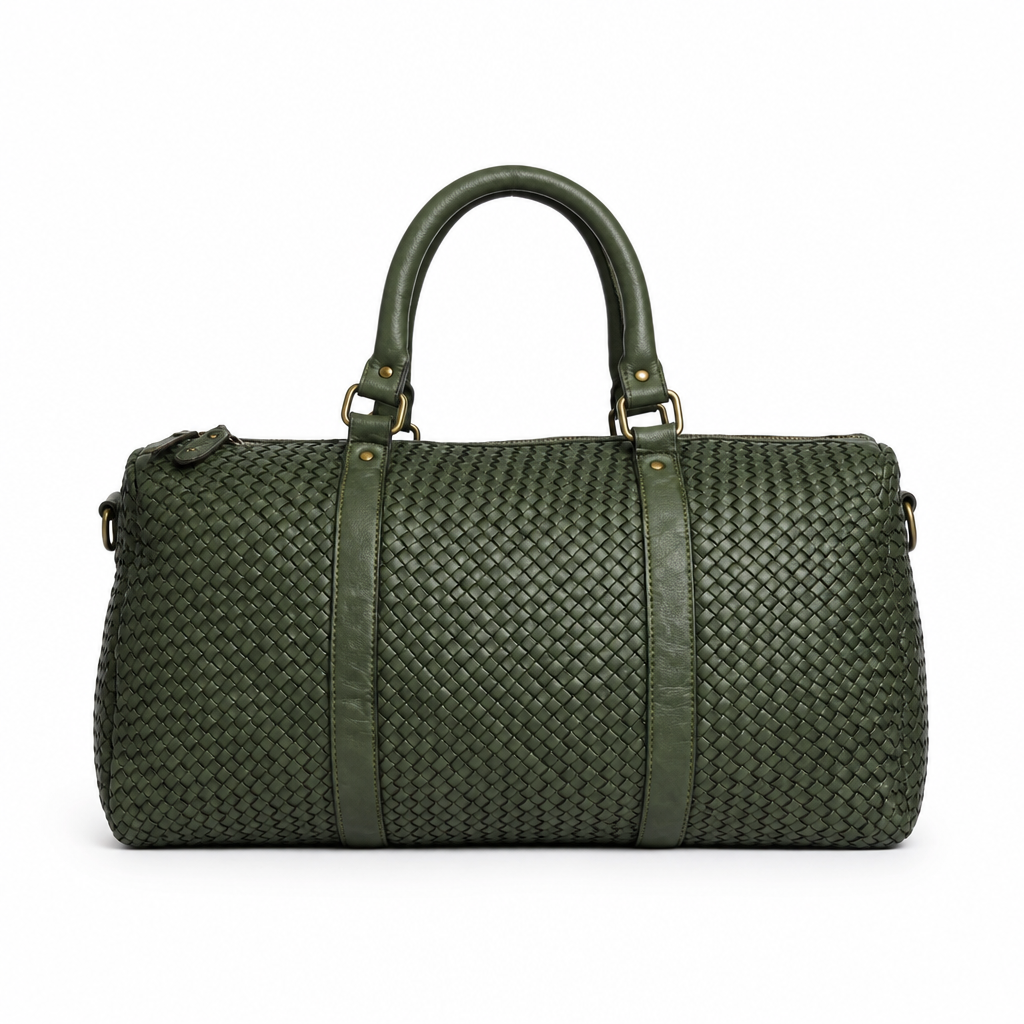 Q-SERENA Soft Woven Calfskin Holdall – Medium Weave, Full-Grain Italian Leather