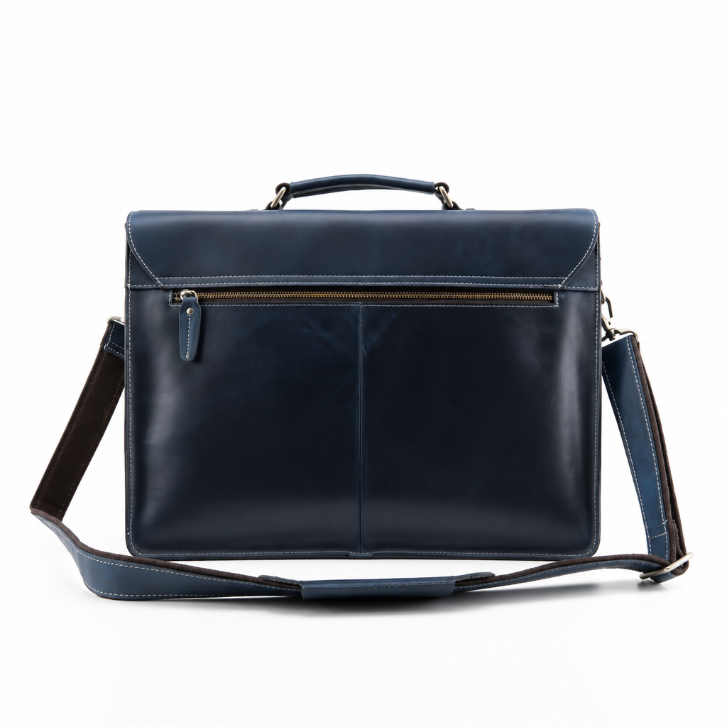 Q-SKYWALKER Vintage Crazy Horse Leather Briefcase – Waterproof, Scratch-Resistant & Laptop Messenger