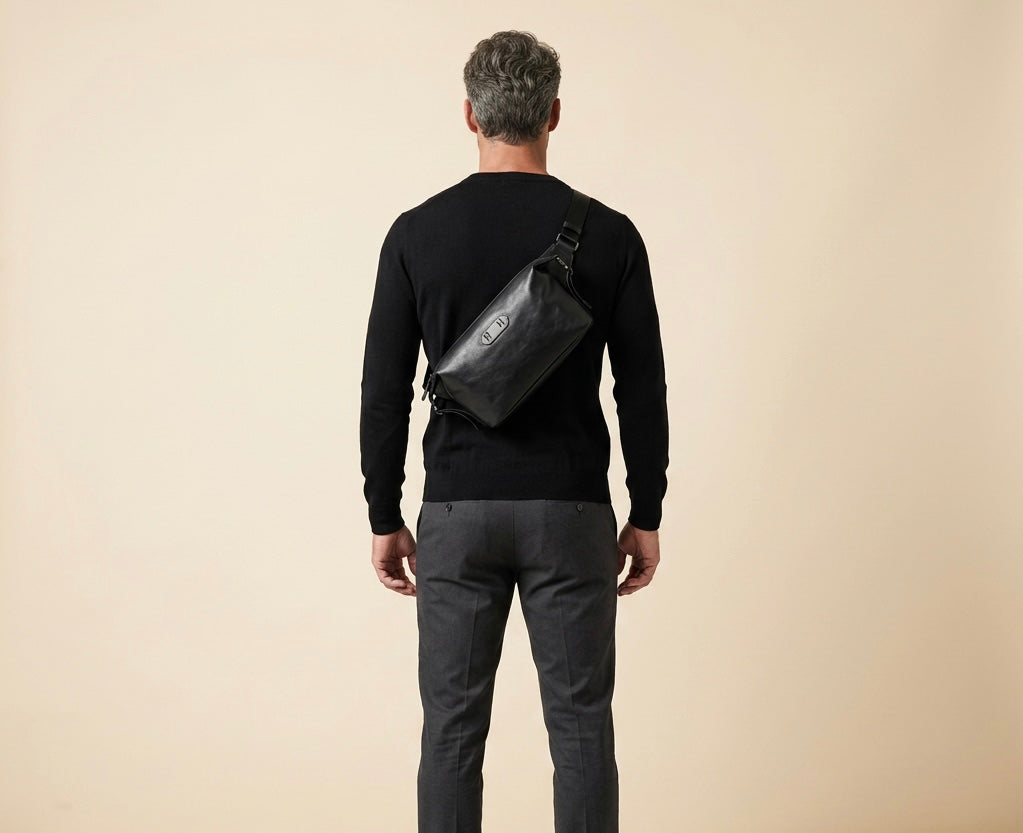 Q-SNIPER Large Capacity Leather Crossbody Chest Bag for Men | QUQUITO