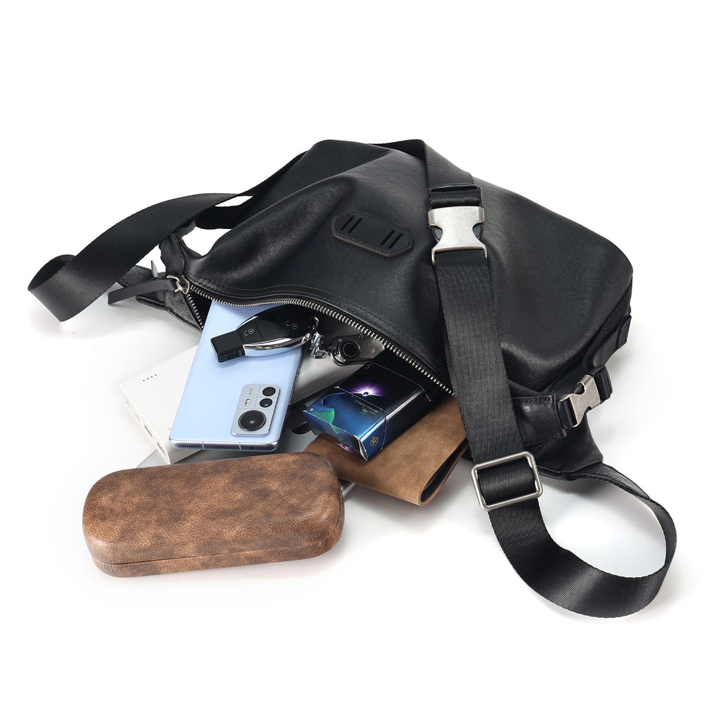 Q-SNIPER Large Capacity Leather Crossbody Chest Bag for Men | QUQUITO