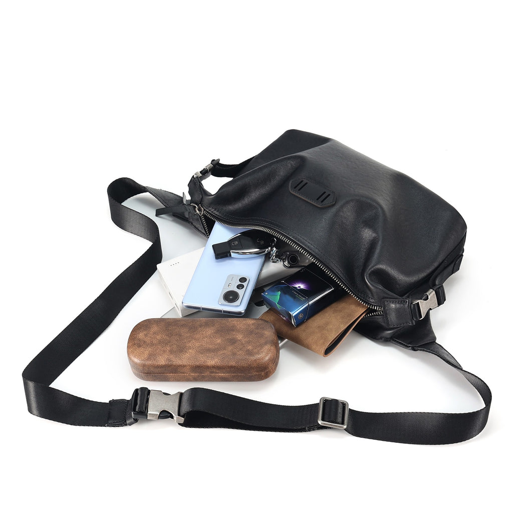 Q-SNIPER Large Capacity Leather Crossbody Chest Bag for Men | QUQUITO