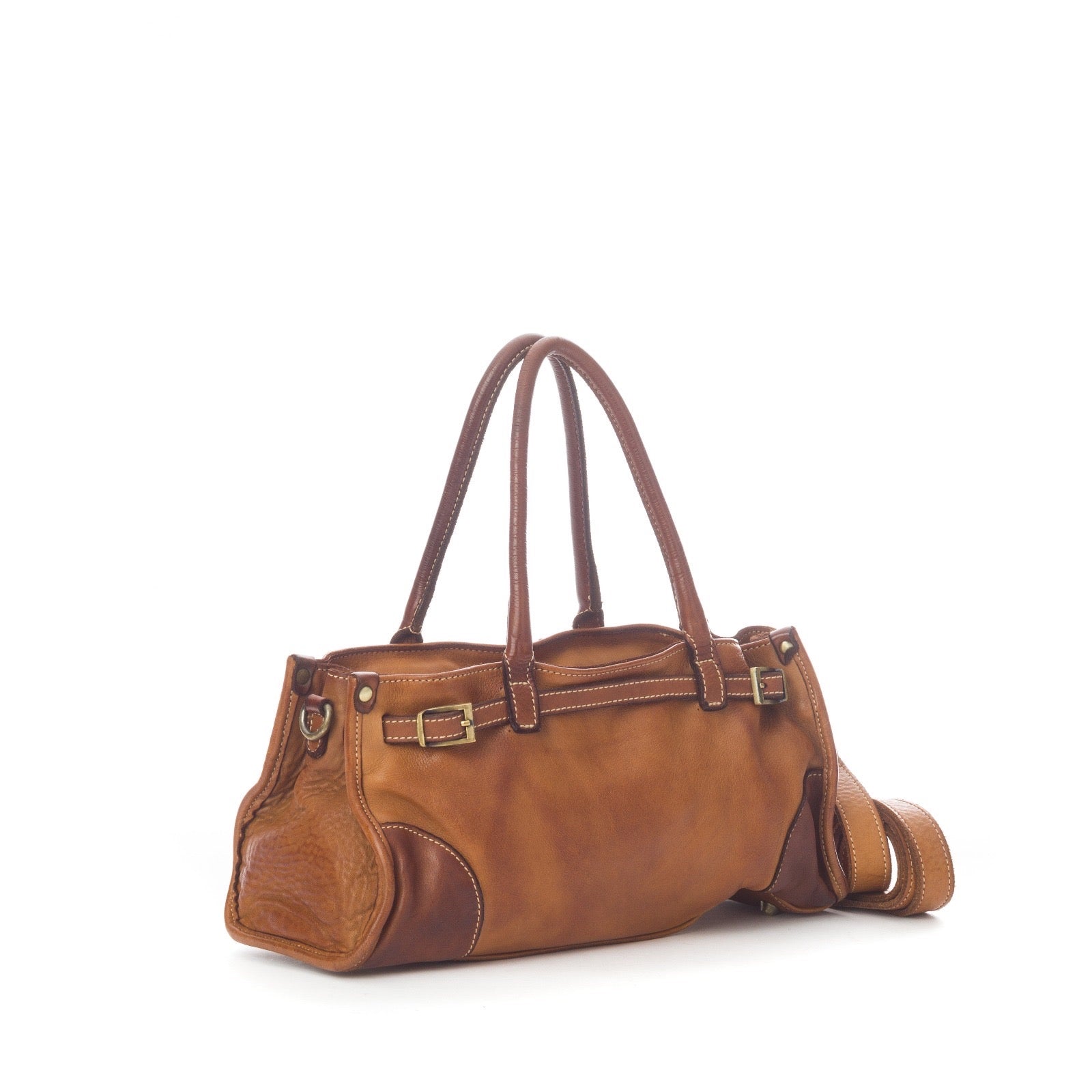 Q-SOFIA Vintage Smooth Calfskin Bag – Italian Leather, Zip-Top & Adjustable Strap, Small