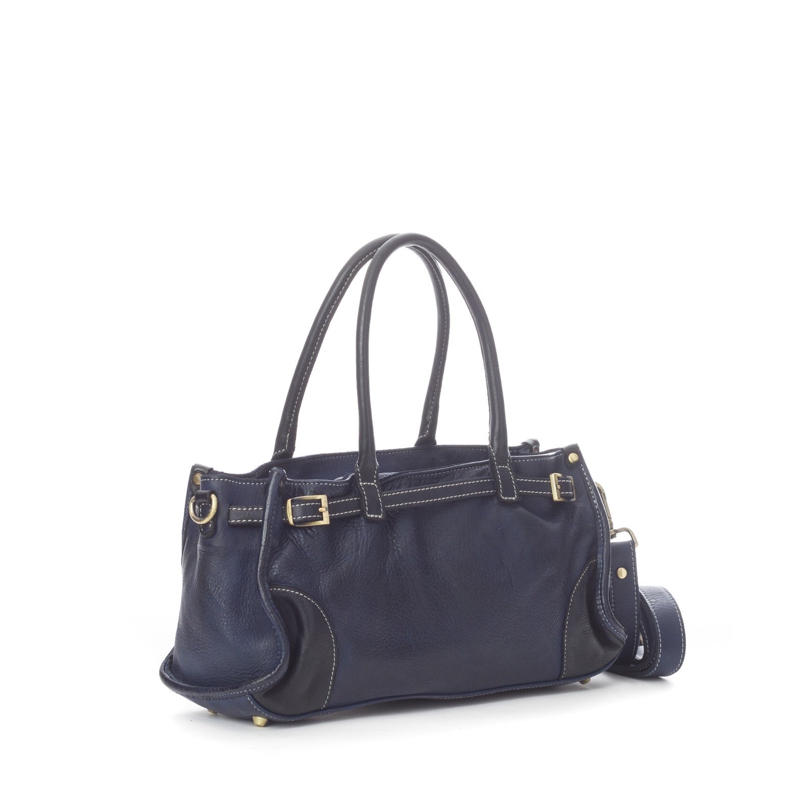 Q-SOFIA Vintage Smooth Calfskin Bag – Italian Leather, Zip-Top & Adjustable Strap, Small