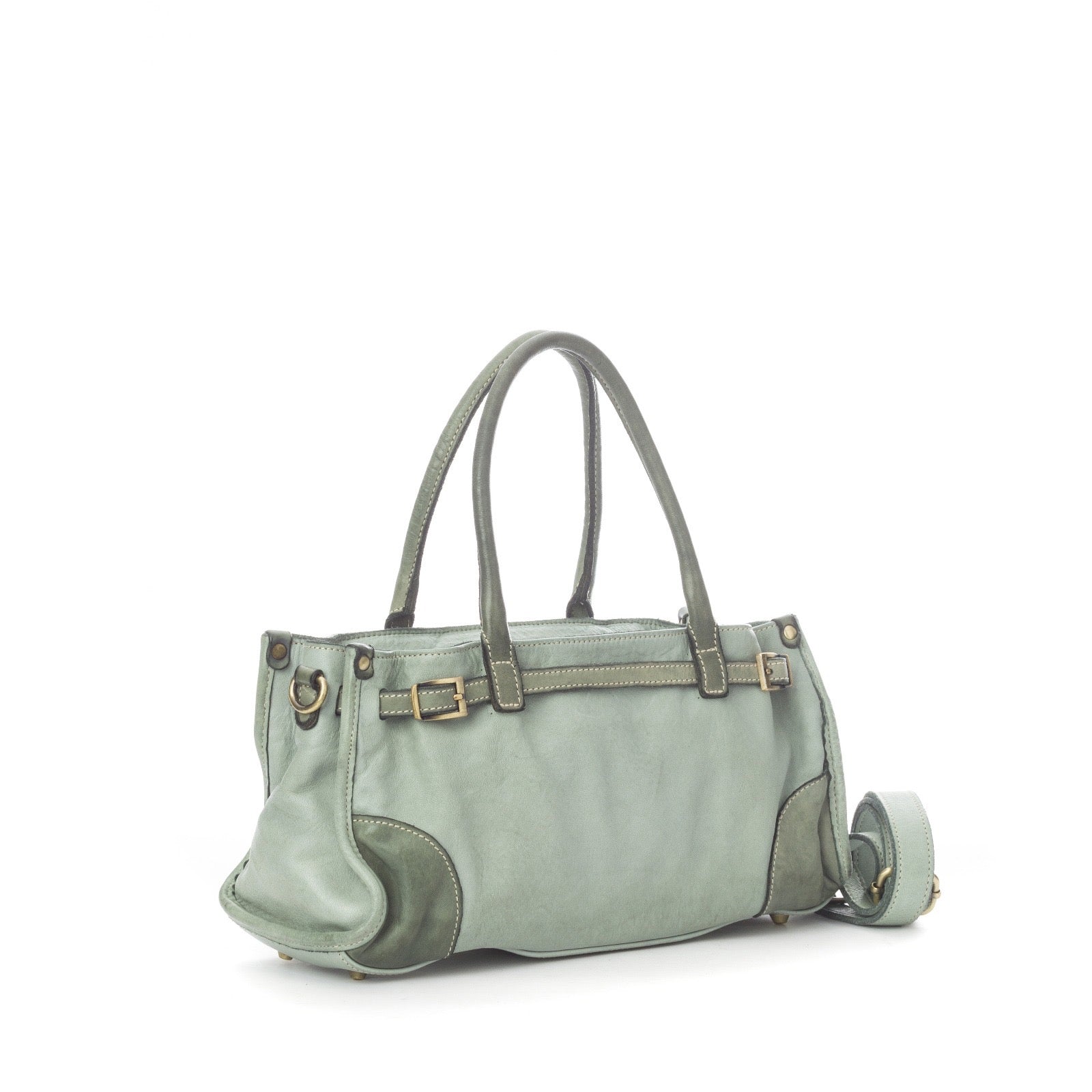 Q-SOFIA Vintage Smooth Calfskin Bag – Italian Leather, Zip-Top & Adjustable Strap, Small