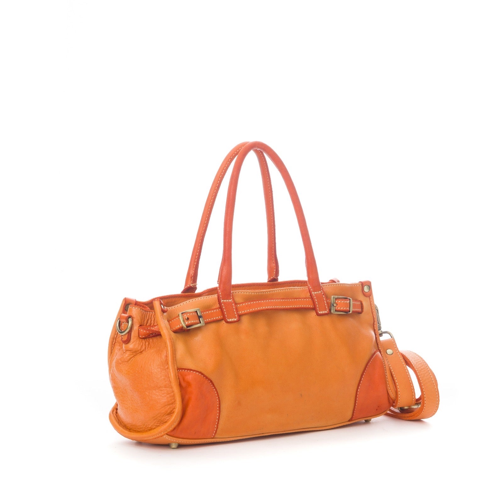 Q-SOFIA Vintage Smooth Calfskin Bag – Italian Leather, Zip-Top & Adjustable Strap, Small