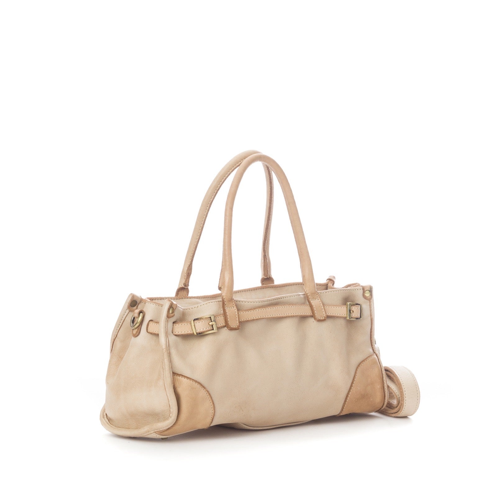Q-SOFIA Vintage Smooth Calfskin Bag – Italian Leather, Zip-Top & Adjustable Strap, Small