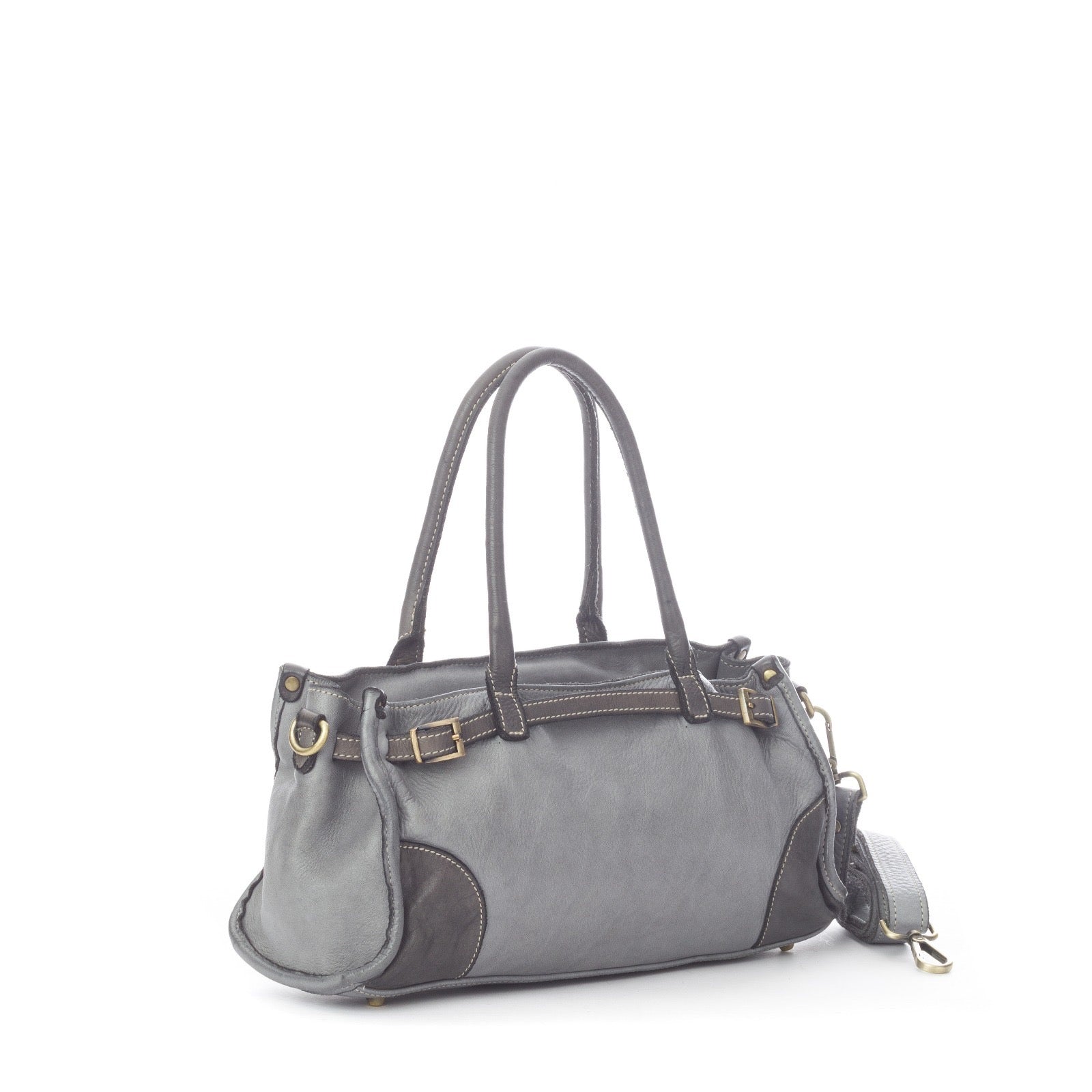Q-SOFIA Vintage Smooth Calfskin Bag – Italian Leather, Zip-Top & Adjustable Strap, Small