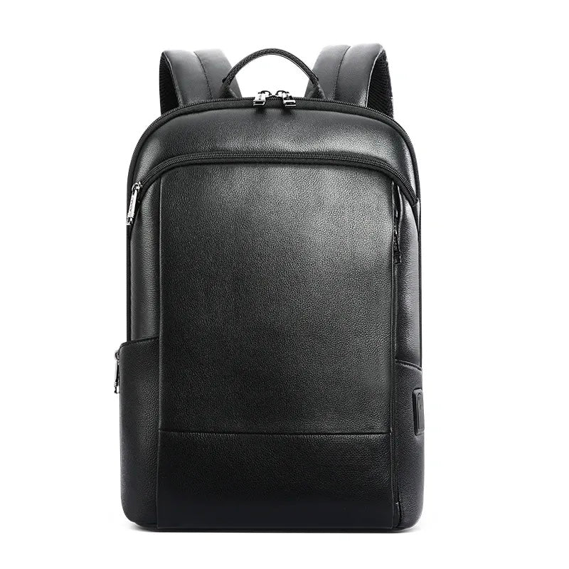 Q-STORM Genuine Leather Backpack – 15.6" Laptop, USB Charging Port, Anti-Theft