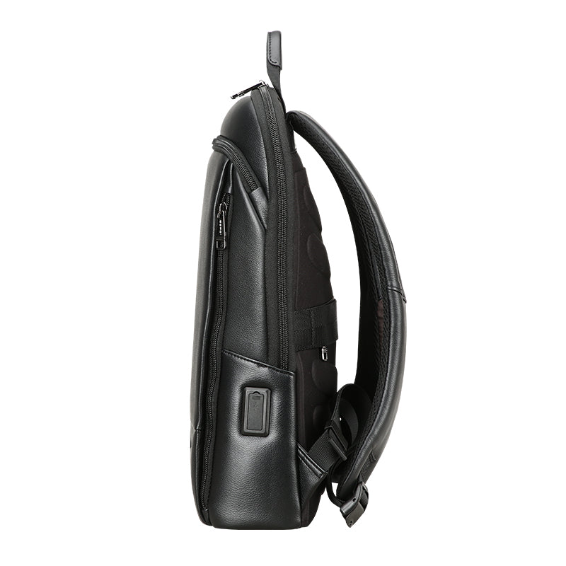 Q-STORM Genuine Leather Backpack – 15.6" Laptop, USB Charging Port, Anti-Theft