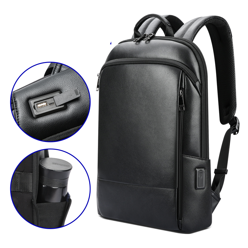 Q-STORM Genuine Leather Backpack – 15.6" Laptop, USB Charging Port, Anti-Theft