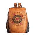 Q-SWEET Retro Genuine Leather Backpack for Women – USB Charging Port, Multi-Pocket