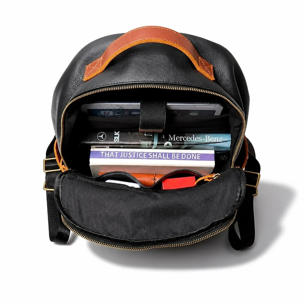QUQUITO Full Grain Leather Laptop Backpack – Water-Resistant, Breathable & Patina-Developing