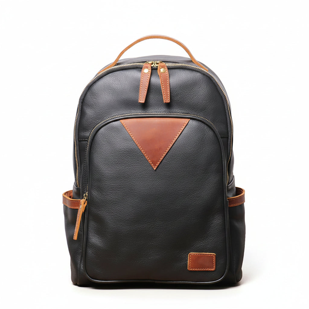 QUQUITO Full Grain Leather Laptop Backpack – Water-Resistant, Breathable & Patina-Developing