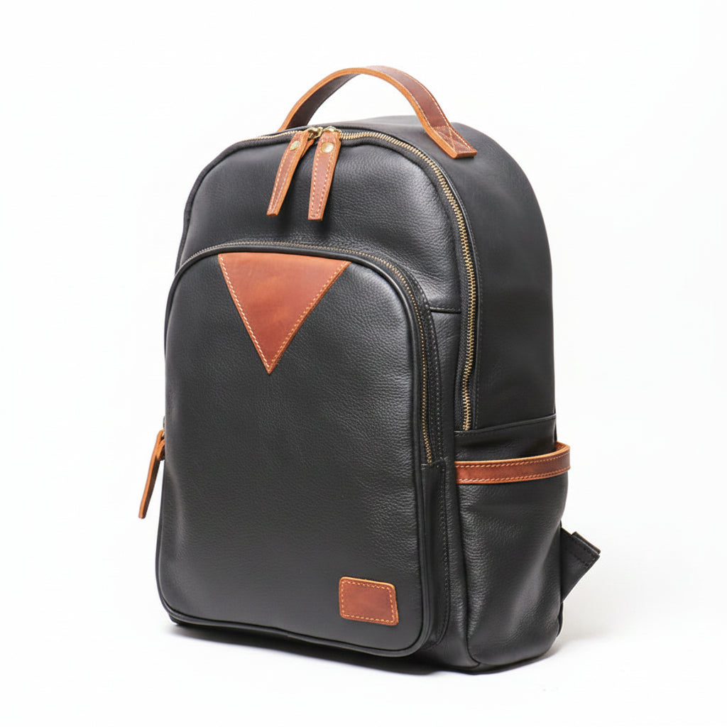 QUQUITO Full Grain Leather Laptop Backpack – Water-Resistant, Breathable & Patina-Developing