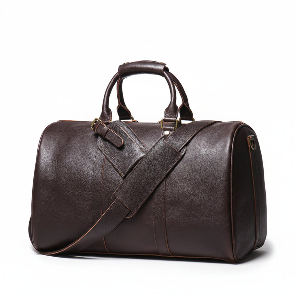 Q-TRAVEL Crazy Horse Leather Duffel Bag – Water-Resistant, Patina-Developing & Large Capacity