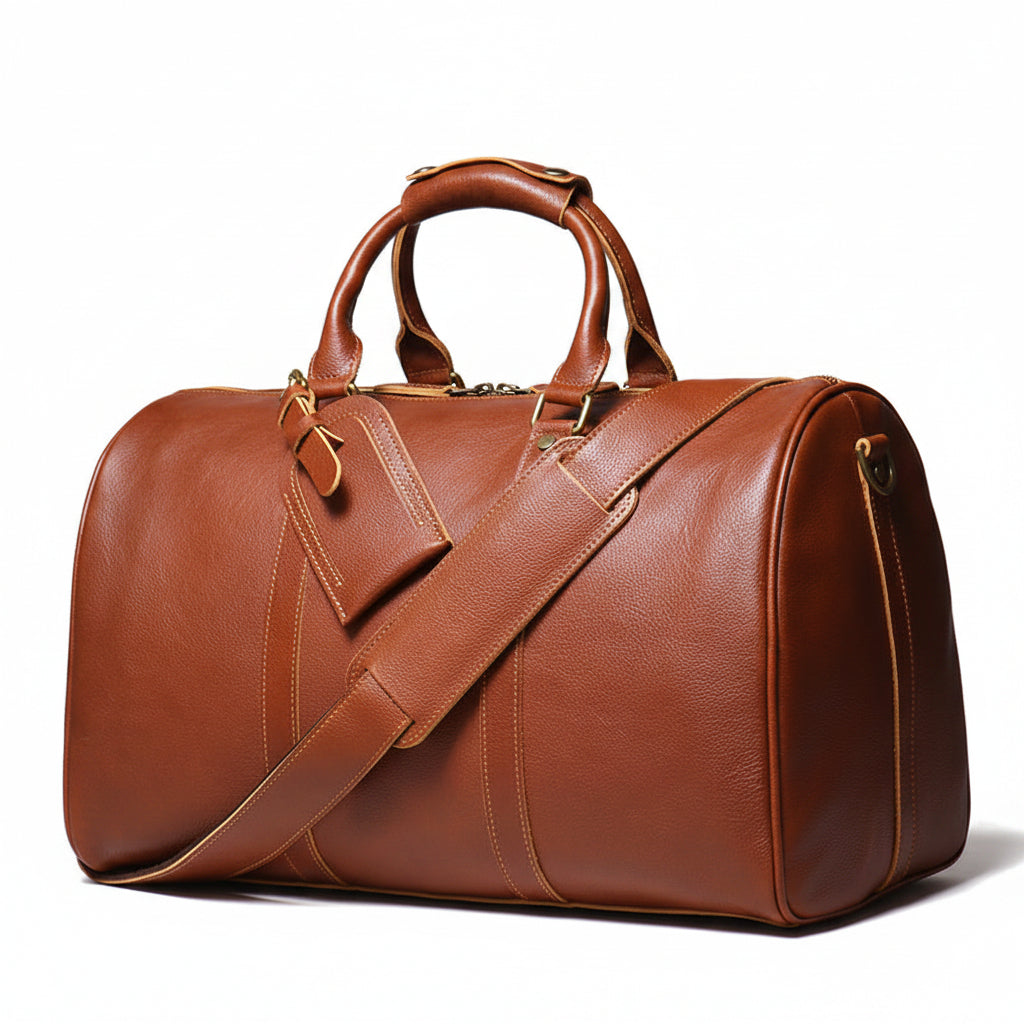 Q-TRAVEL Crazy Horse Leather Duffel Bag – Water-Resistant, Patina-Developing & Large Capacity