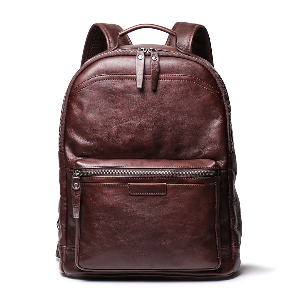 Q-TREK Full Grain Leather Backpack – Water-Resistant, Breathable & Patina-Developing, Brown