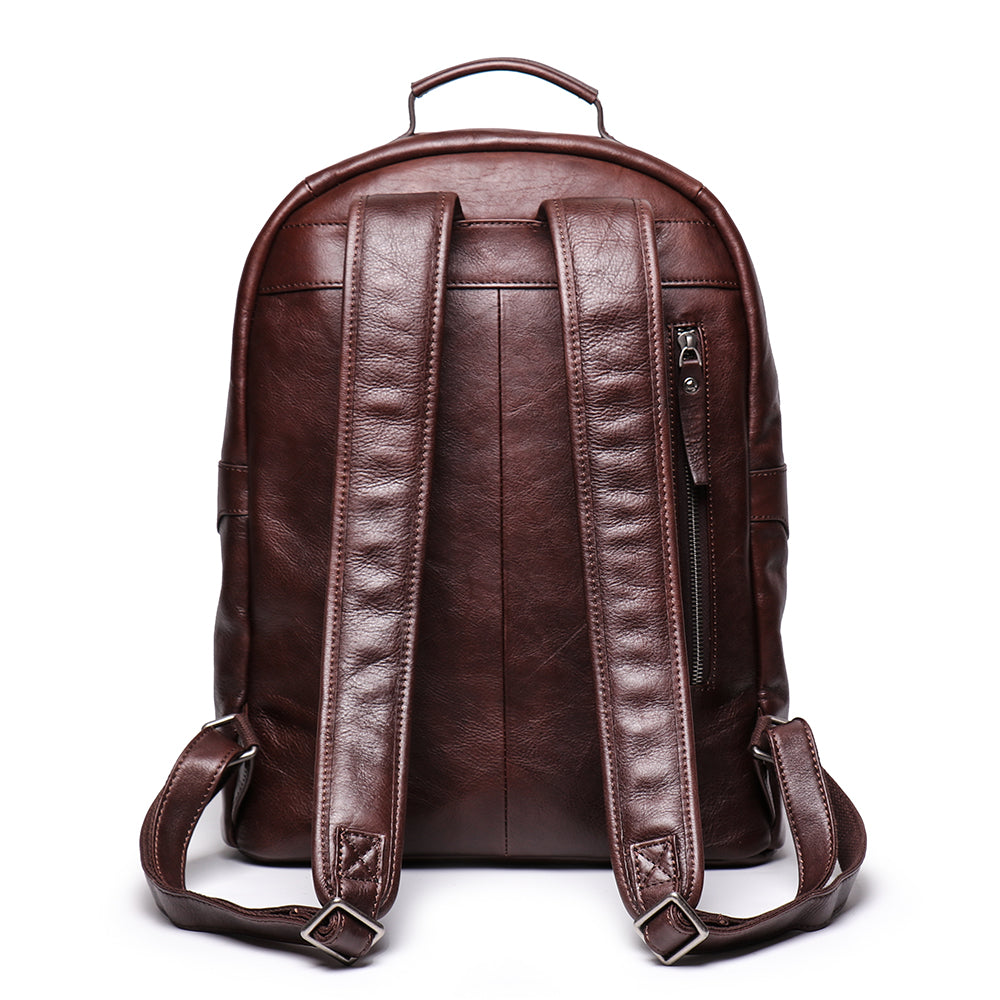 Q-TREK Full Grain Leather Backpack – Water-Resistant, Breathable & Patina-Developing, Brown
