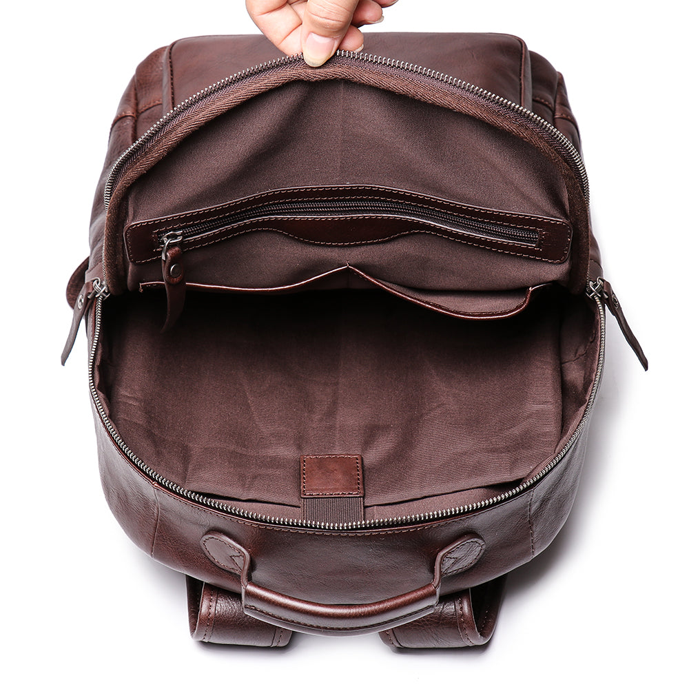 Q-TREK Full Grain Leather Backpack – Water-Resistant, Breathable & Patina-Developing, Brown