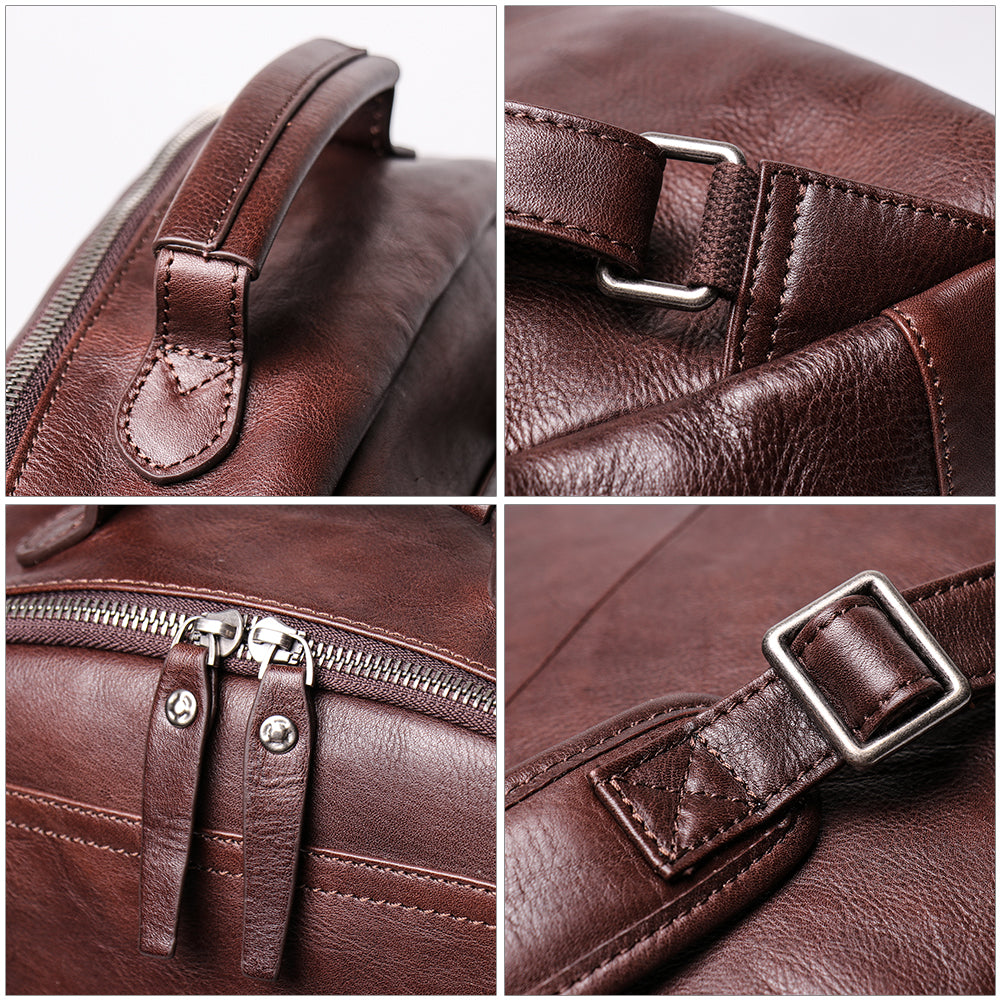 Q-TREK Full Grain Leather Backpack – Water-Resistant, Breathable & Patina-Developing, Brown