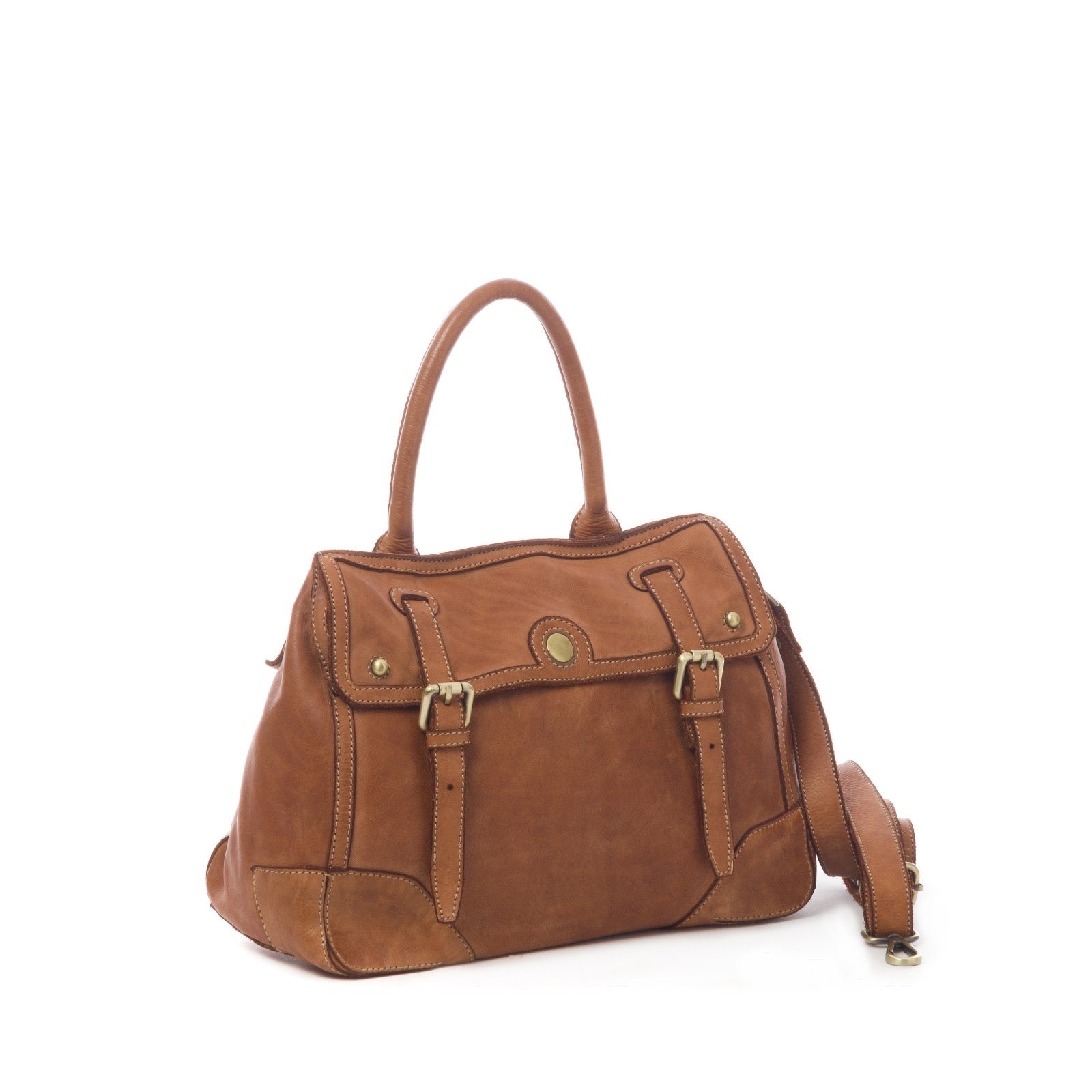 Q-TENORO Vintage Smooth Calfskin Bag – Italian Leather, Zip & Magnetic Flap Closure