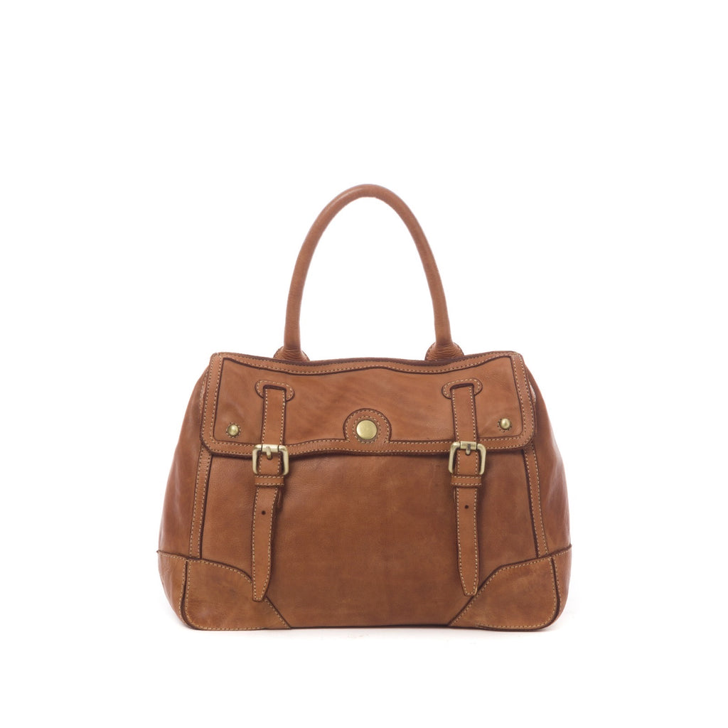 Q-TENORO Vintage Smooth Calfskin Bag – Italian Leather, Zip & Magnetic Flap Closure