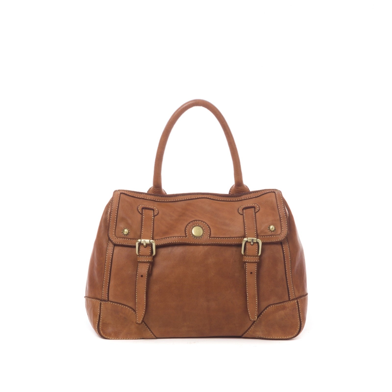 Q-TENORO Vintage Smooth Calfskin Bag – Italian Leather, Zip & Magnetic Flap Closure