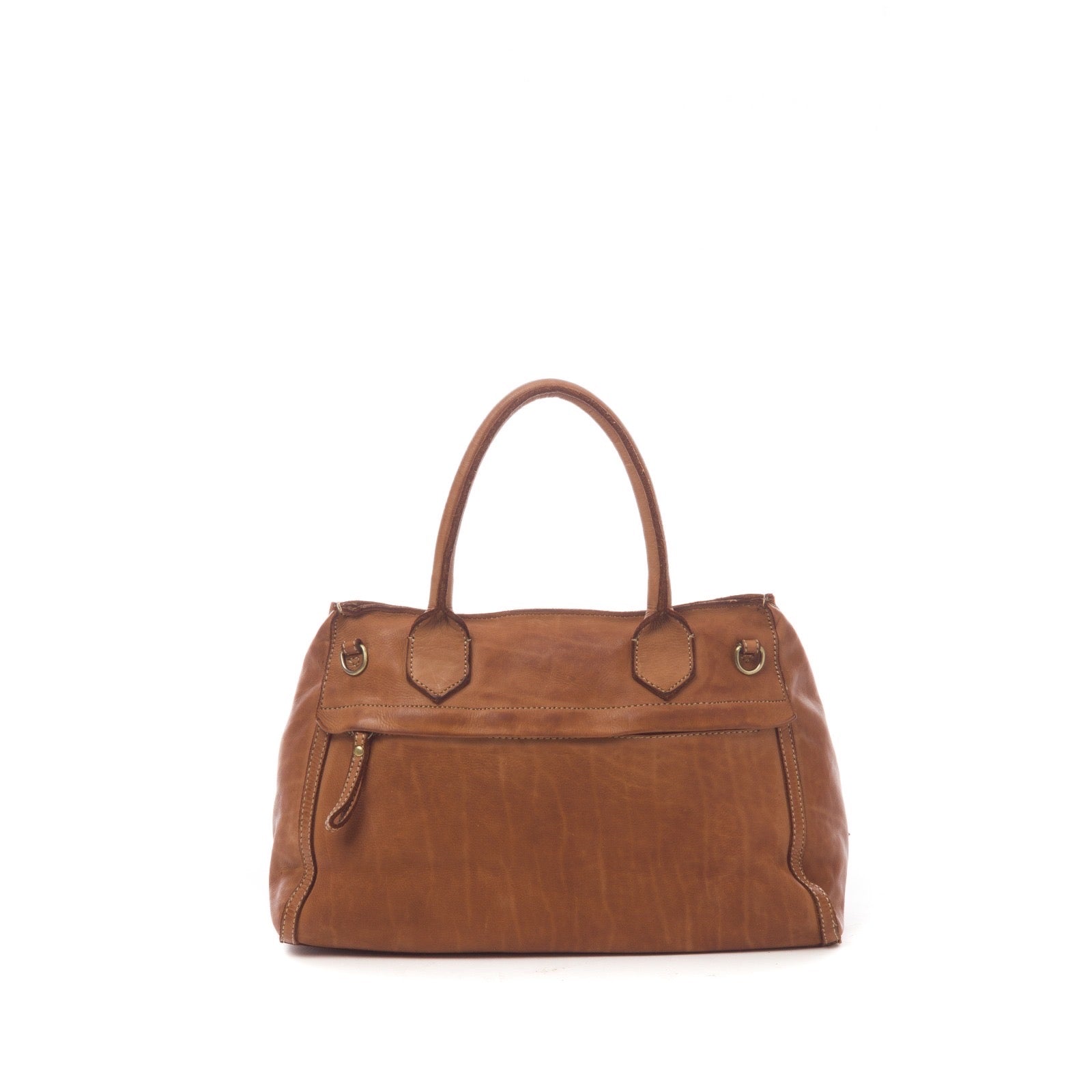 Q-TENORO Vintage Smooth Calfskin Bag – Italian Leather, Zip & Magnetic Flap Closure
