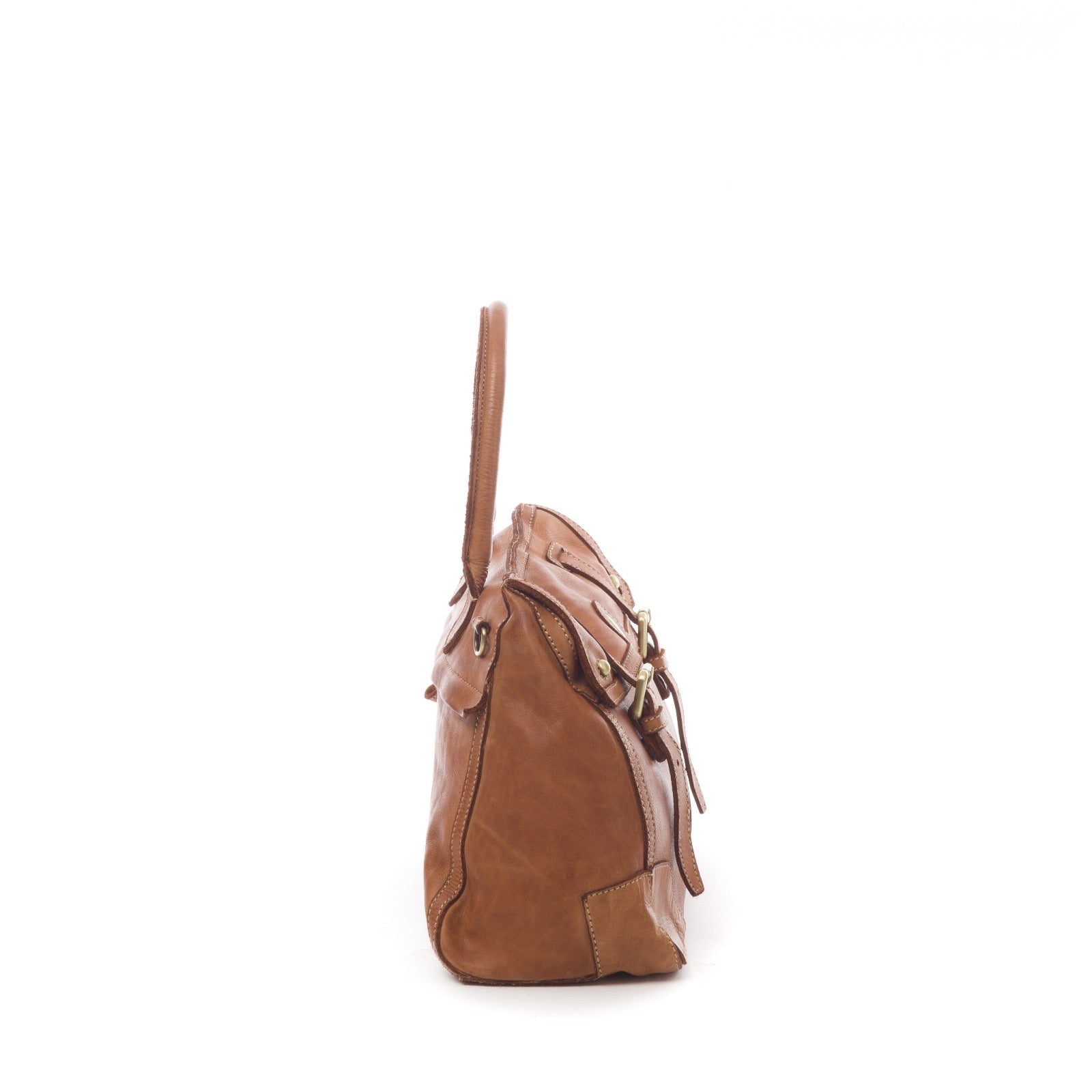 Q-TENORO Vintage Smooth Calfskin Bag – Italian Leather, Zip & Magnetic Flap Closure