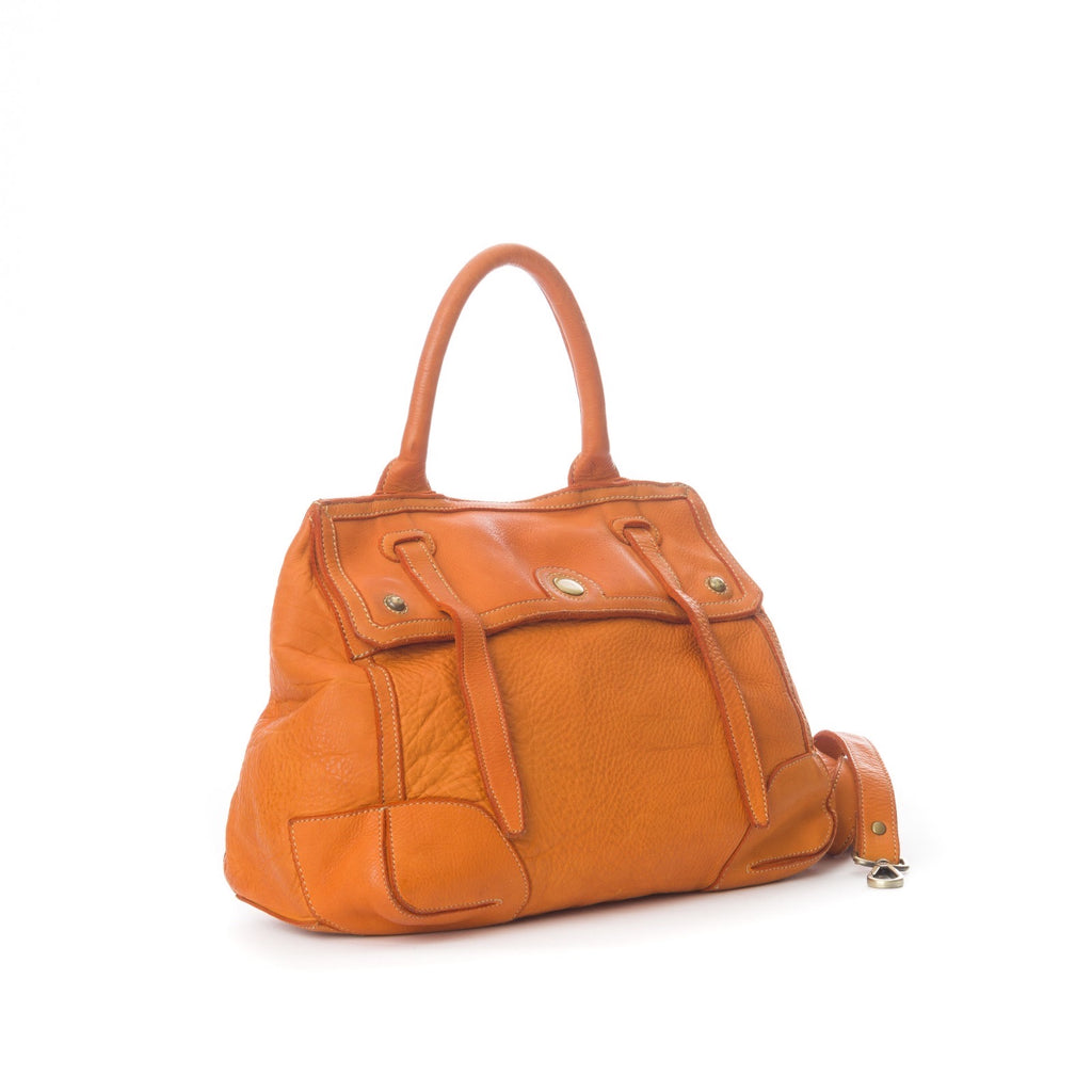 Q-TENORO Vintage Smooth Calfskin Bag – Italian Leather, Zip & Magnetic Flap Closure