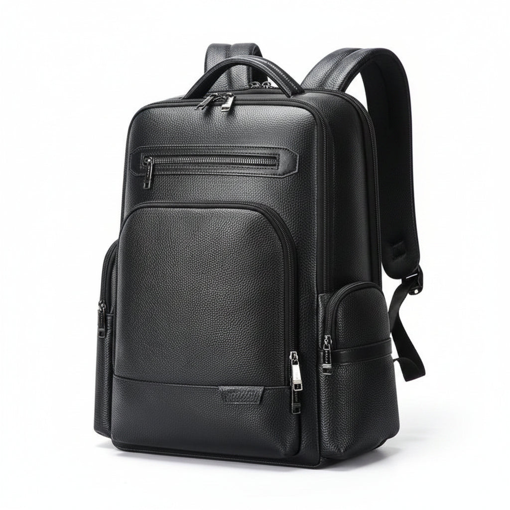 Q-THUNDER Genuine Leather Backpack – Large Capacity, USB Charging, TSA Lay-Flat & Ergonomic Straps