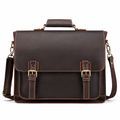 Q-TIGER Genuine Crazy Horse Leather Briefcase – Water-Resistant, Double Buckle & Laptop Messenger
