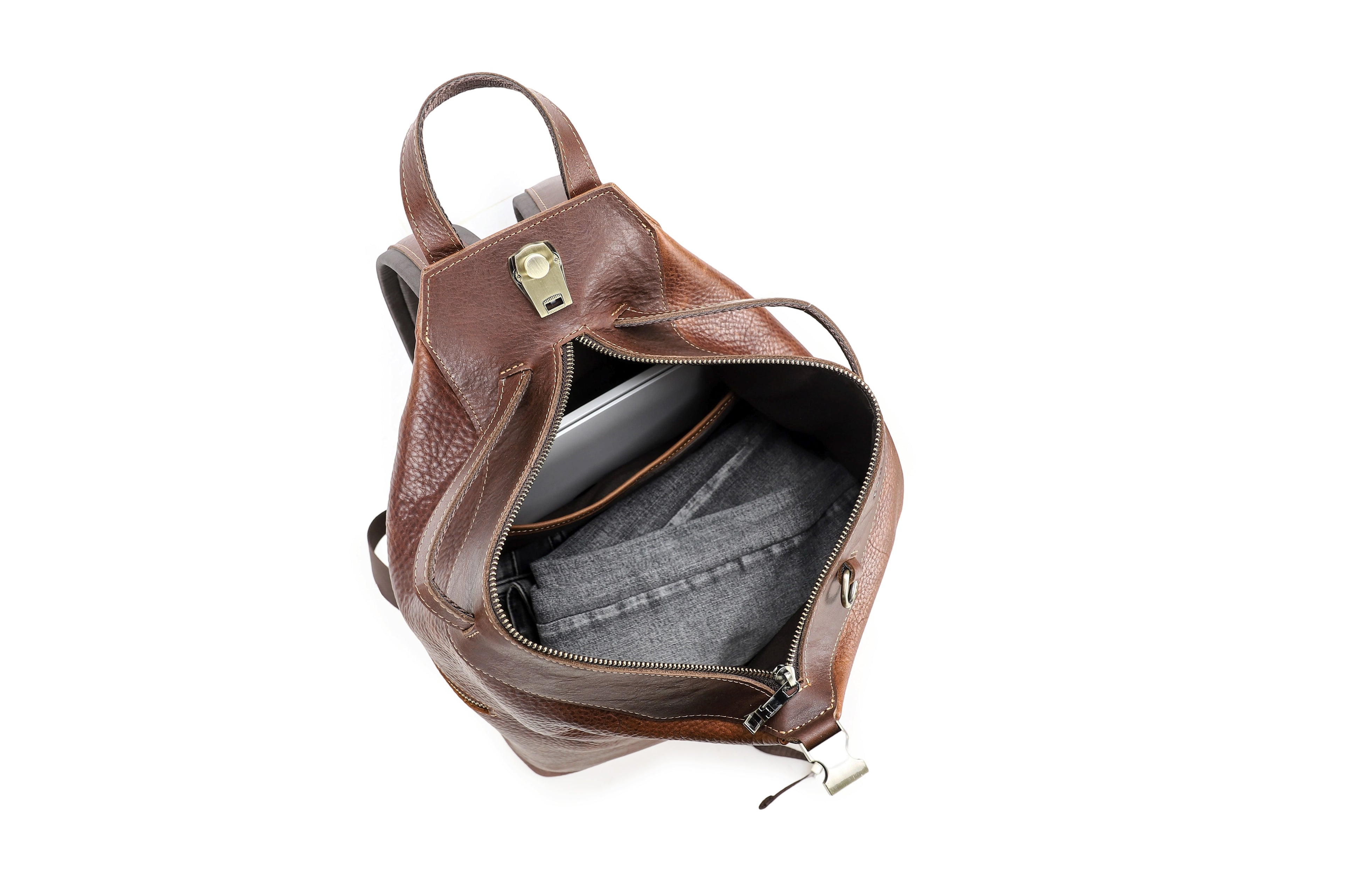 Q-TRAILHEAD Full-Grain Leather Anti-Theft Backpack for Men – 20–35L, 13.3" Laptop, Travel