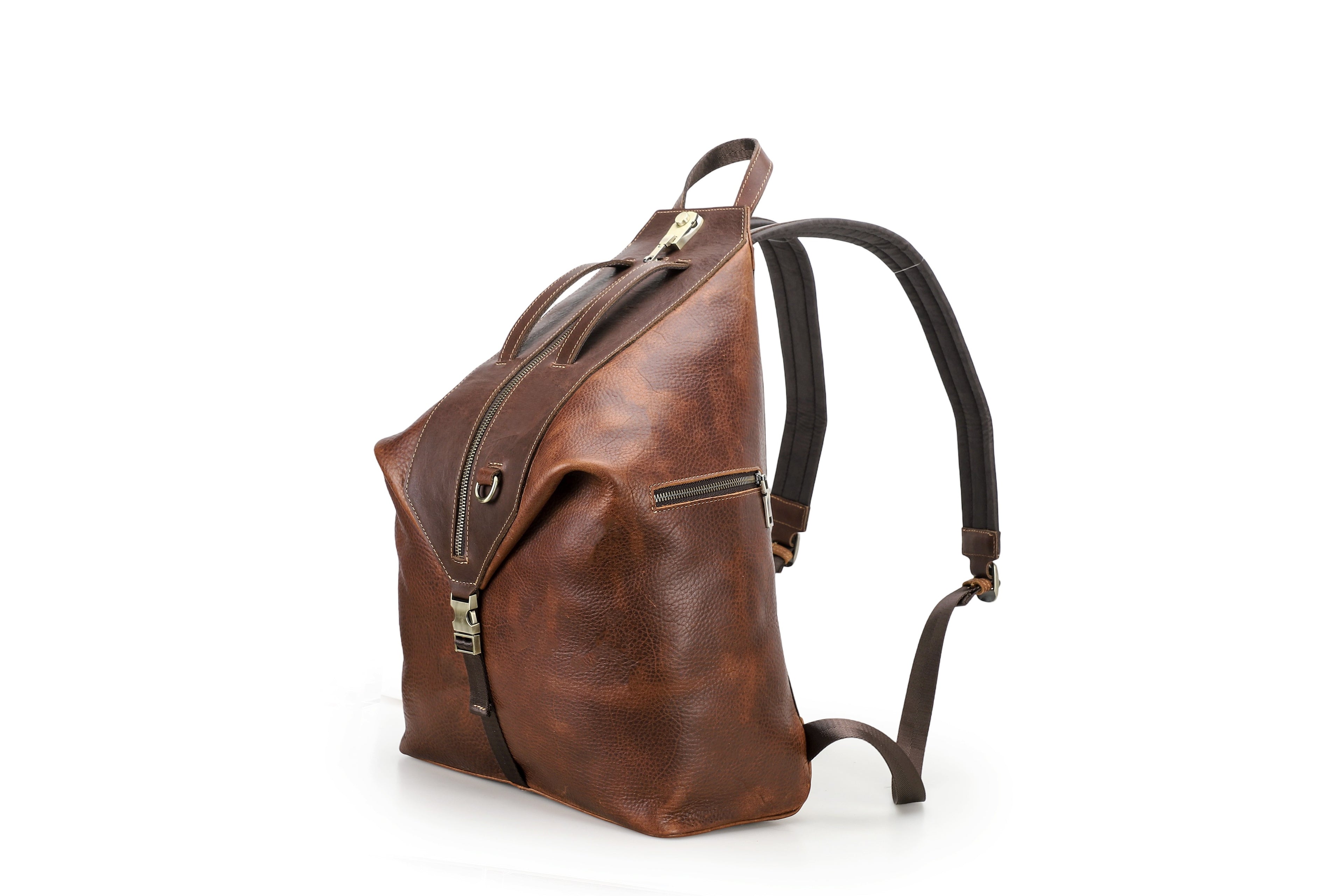 Q-TRAILHEAD Full-Grain Leather Anti-Theft Backpack for Men – 20–35L, 13.3" Laptop, Travel