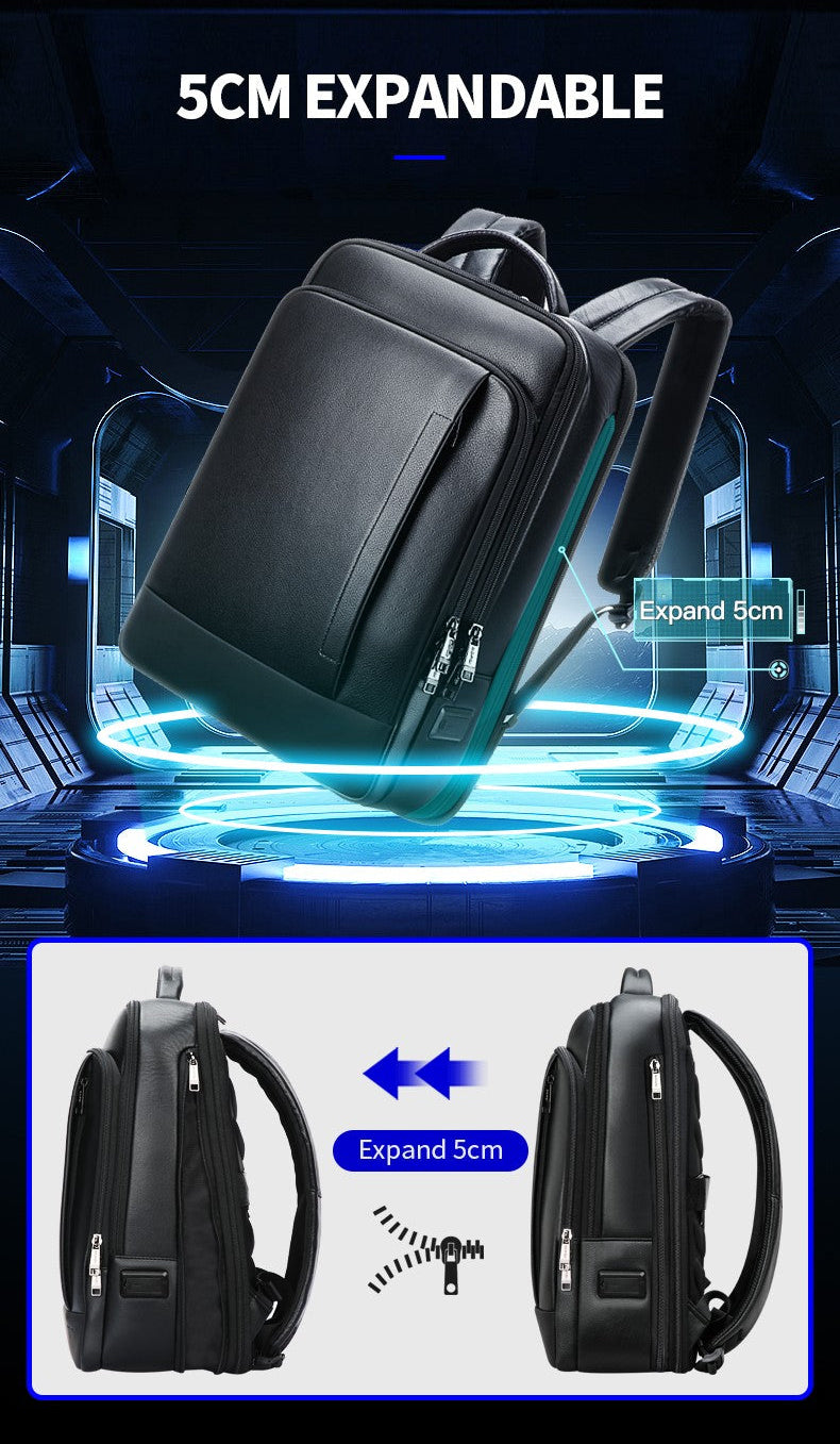 Q-ULTIMATE Genuine Leather Backpack – Anti-Theft, USB Charging & Laptop Compartment