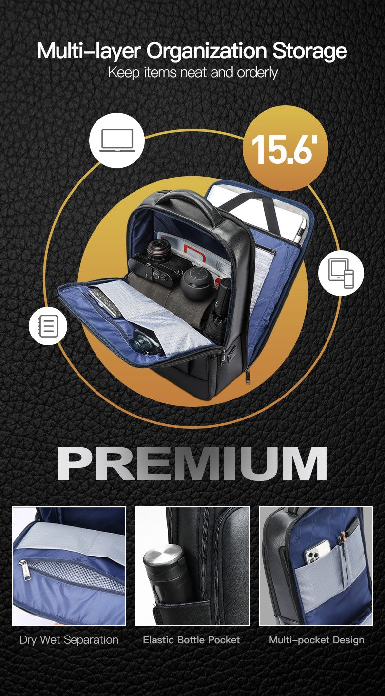 Q-ULTIMATE Genuine Leather Backpack – Anti-Theft, USB Charging & Laptop Compartment