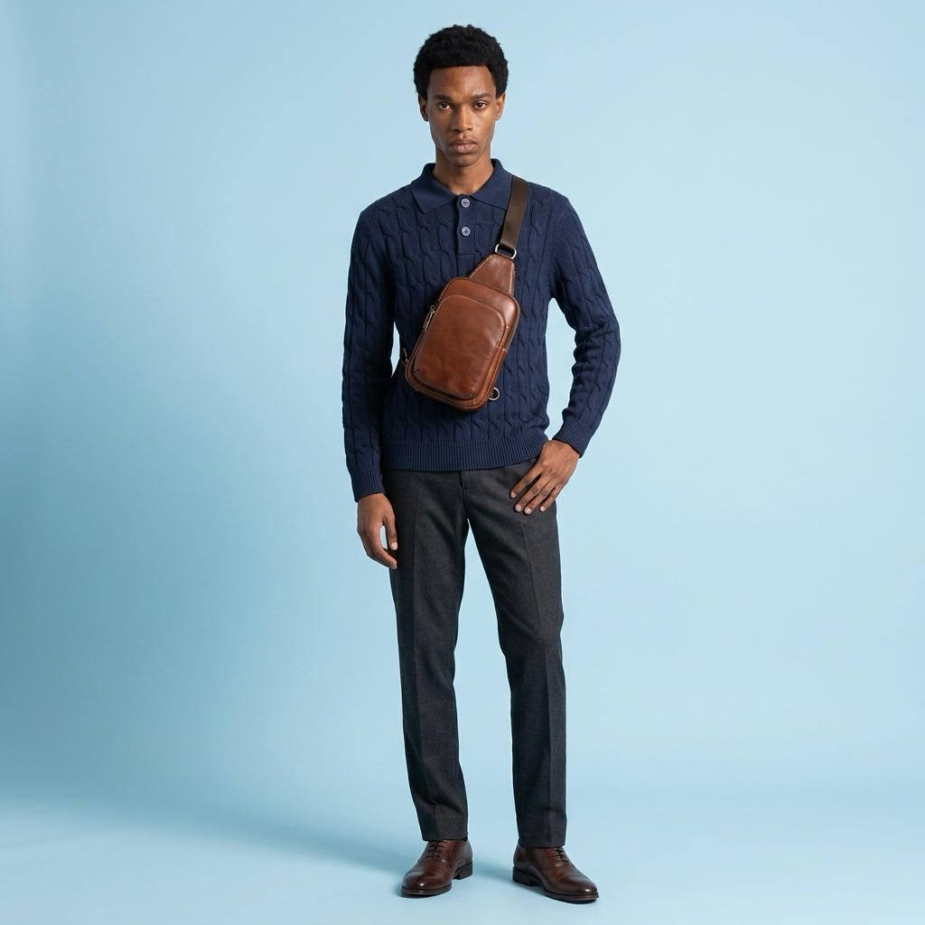 Q-VERSO Vintage Full Grain Oiled Leather Sling Bag for Men – Genuine Cow Leather Crossbody Chest Pack