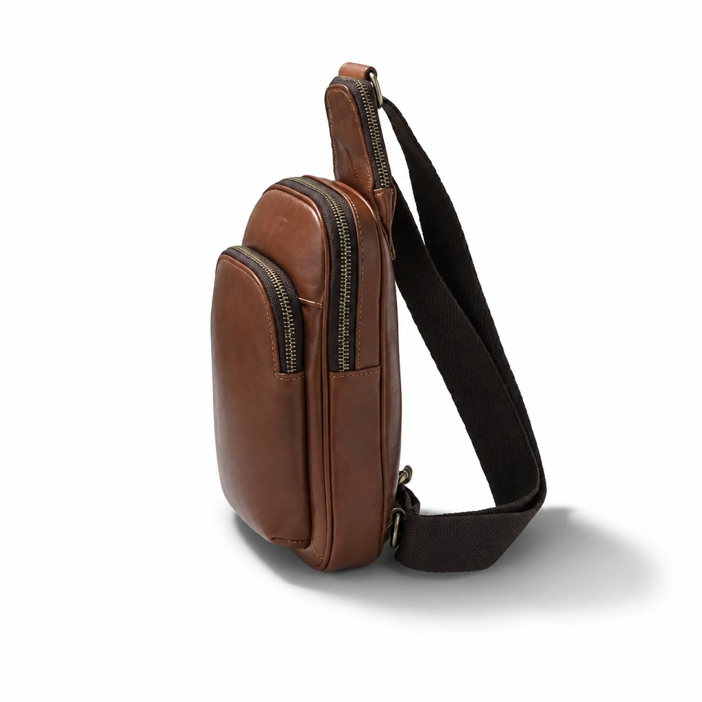 Q-VERSO Vintage Full Grain Oiled Leather Sling Bag for Men – Genuine Cow Leather Crossbody Chest Pack