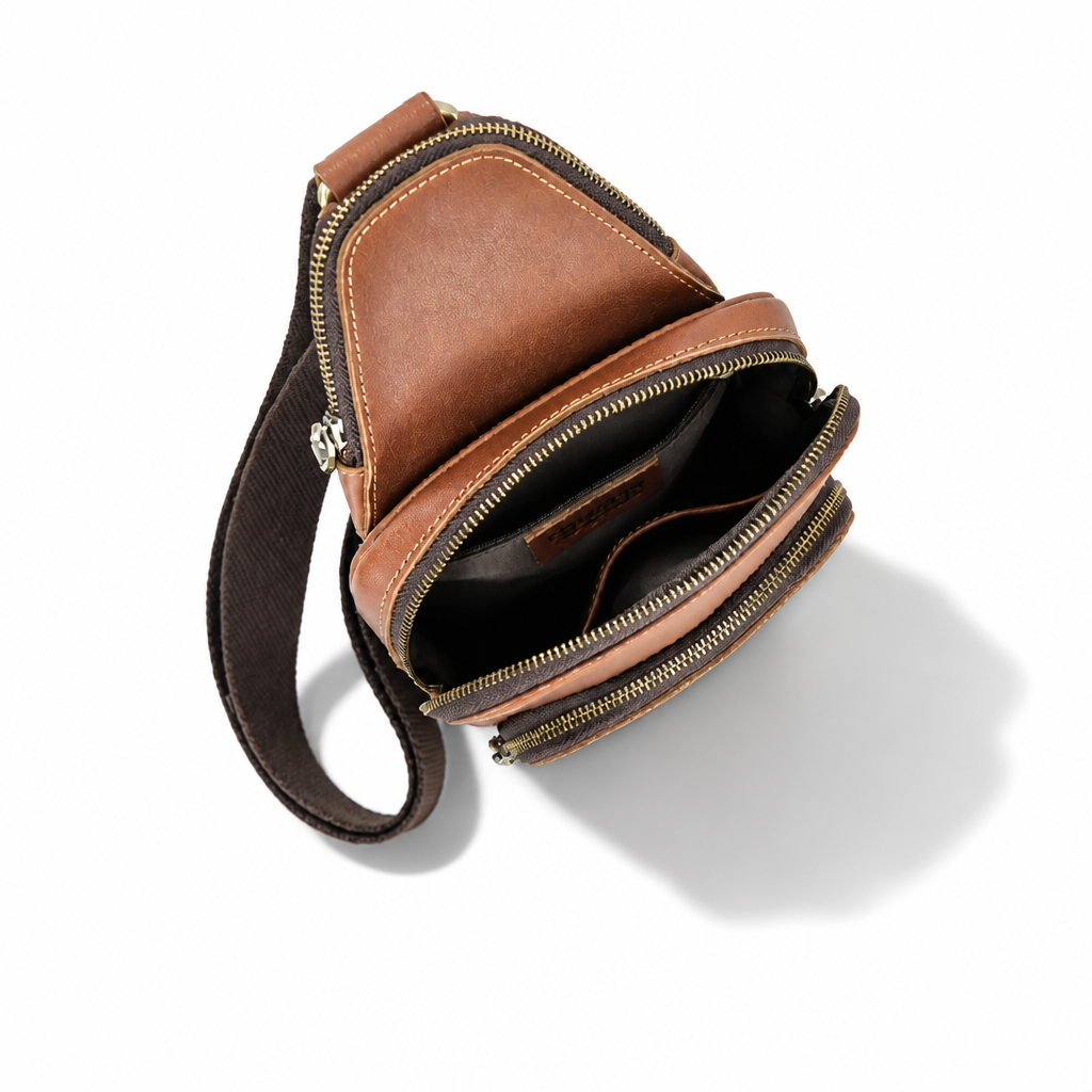 Q-VERSO Vintage Full Grain Oiled Leather Sling Bag for Men – Genuine Cow Leather Crossbody Chest Pack