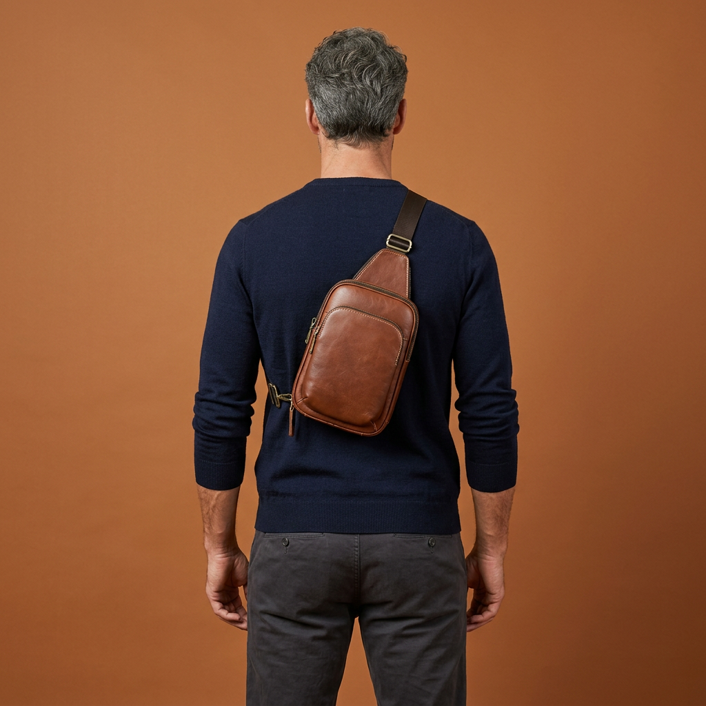 Q-VERSO Vintage Full Grain Oiled Leather Sling Bag for Men – Genuine Cow Leather Crossbody Chest Pack