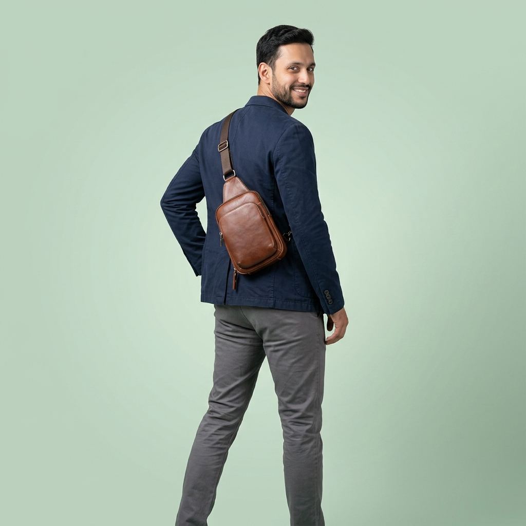 Q-VERSO Vintage Full Grain Oiled Leather Sling Bag for Men – Genuine Cow Leather Crossbody Chest Pack