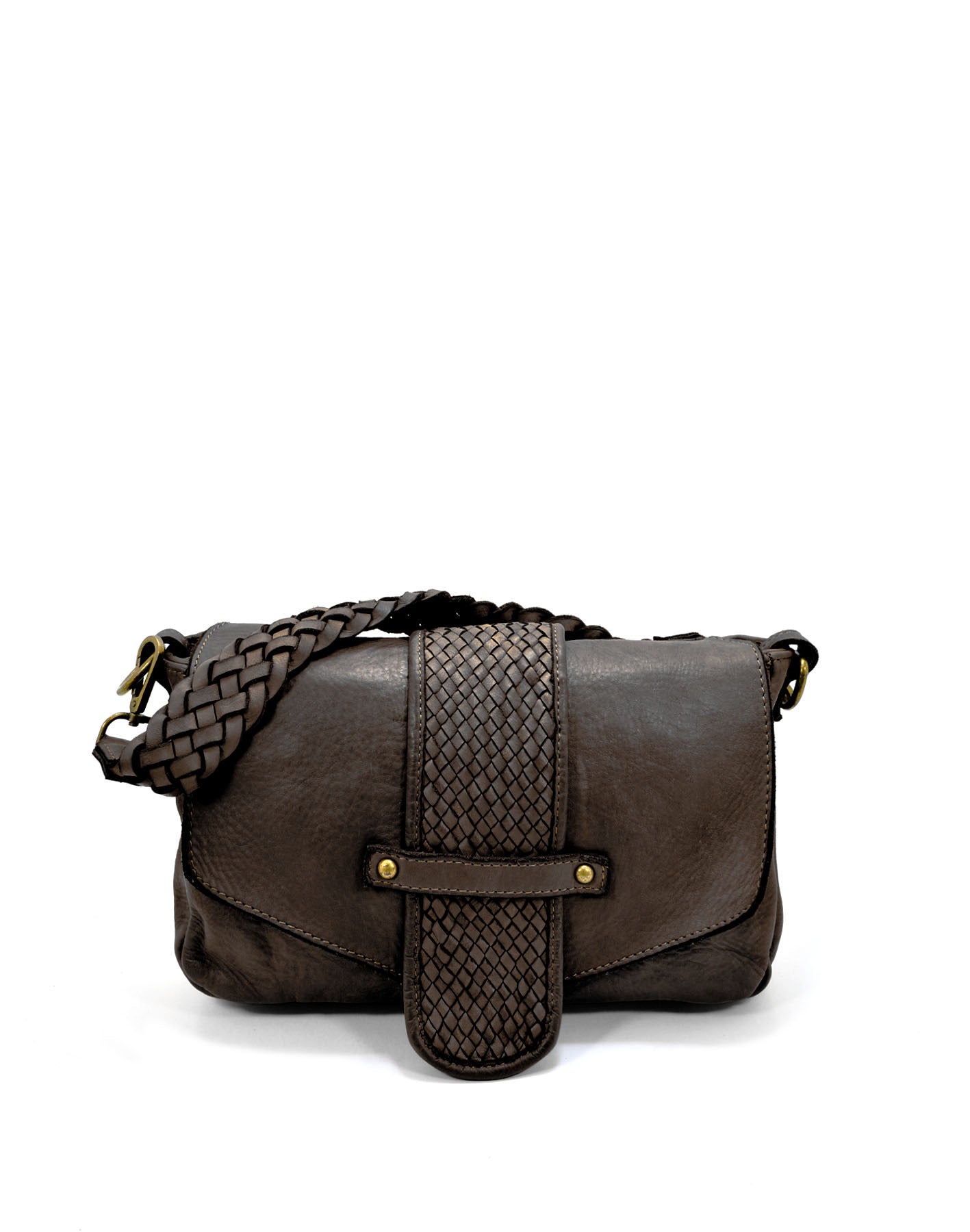 Q-VERVE Vintage Braided Calfskin Shoulder Bag – Italian Leather, Flap Closure & Feminine Design