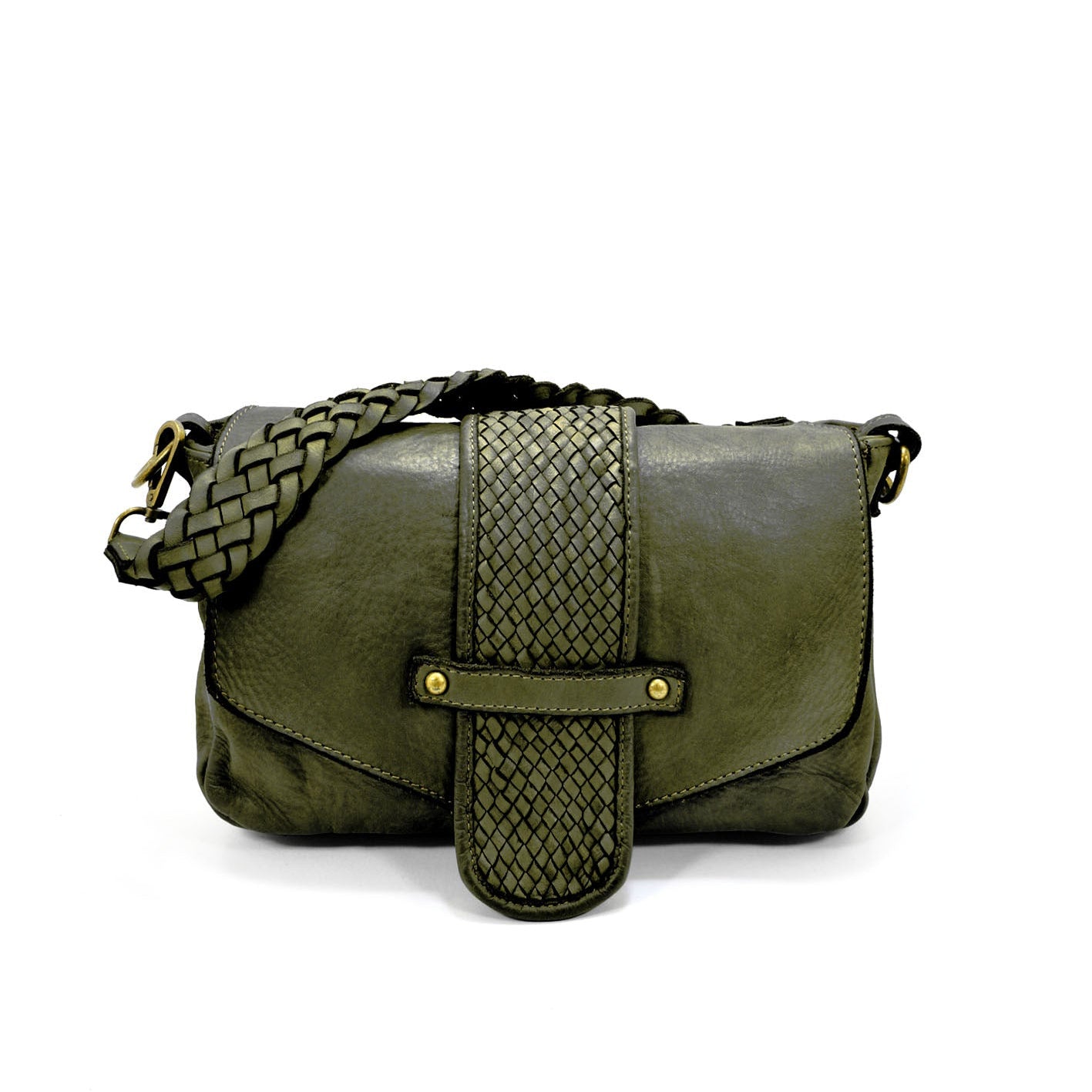Q-VERVE Vintage Braided Calfskin Shoulder Bag – Italian Leather, Flap Closure & Feminine Design