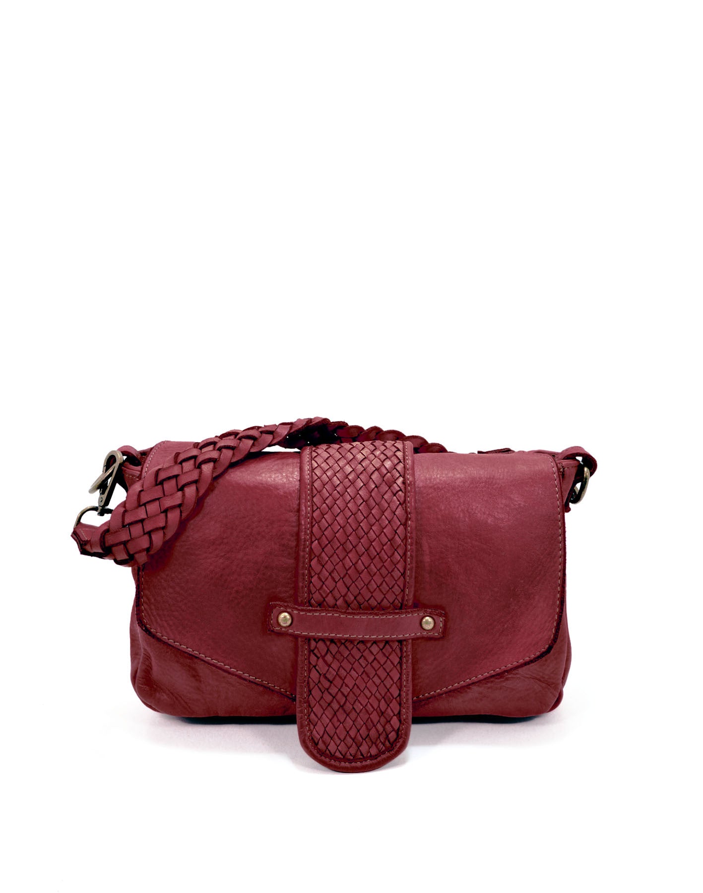 Q-VERVE Vintage Braided Calfskin Shoulder Bag – Italian Leather, Flap Closure & Feminine Design