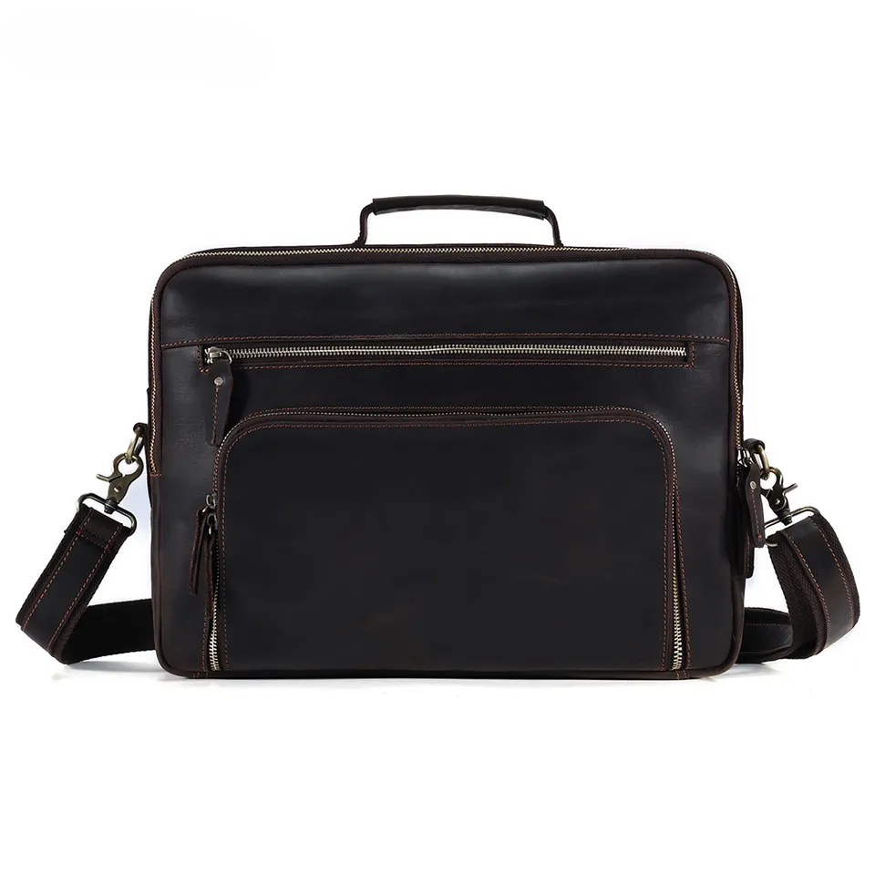 Q-VENTURE Full Grain Leather Laptop Briefcase & Messenger Bag for Men – 15.6" Computer Bag
