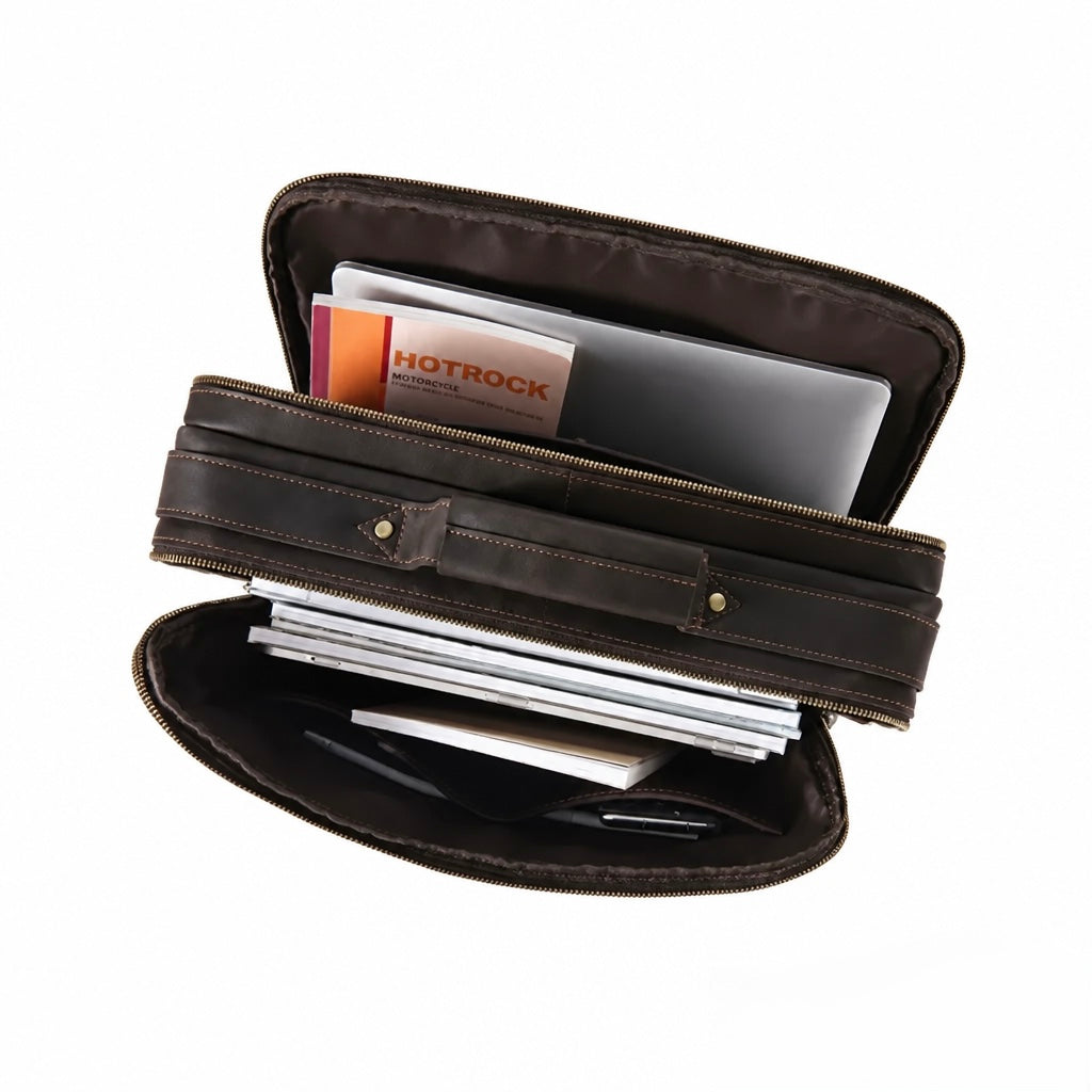 Q-VENTURE Full Grain Leather Laptop Briefcase & Messenger Bag for Men – 15.6" Computer Bag